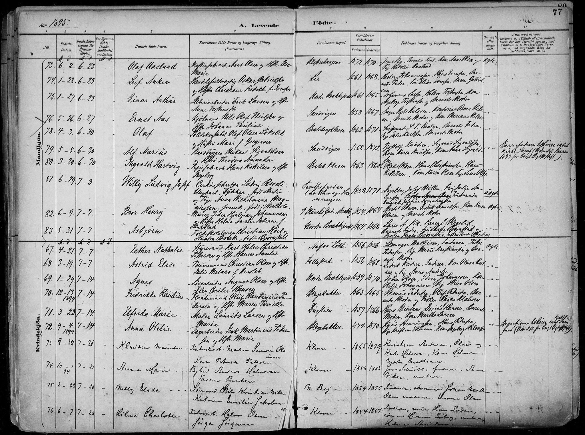 Skien kirkebøker, AV/SAKO-A-302/F/Fa/L0010: Parish register (official) no. 10, 1891-1899, p. 77
