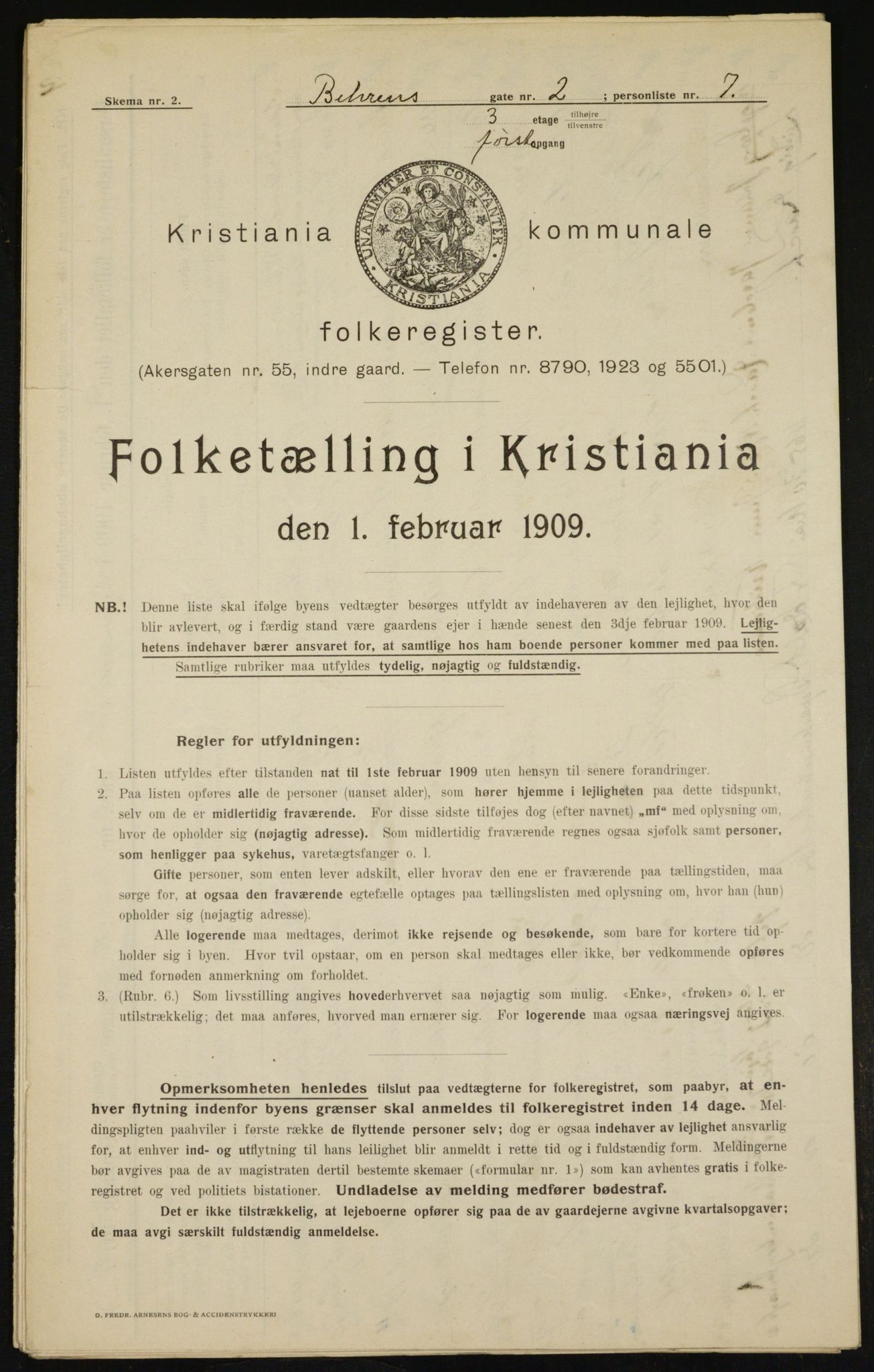 OBA, Municipal Census 1909 for Kristiania, 1909, p. 3125