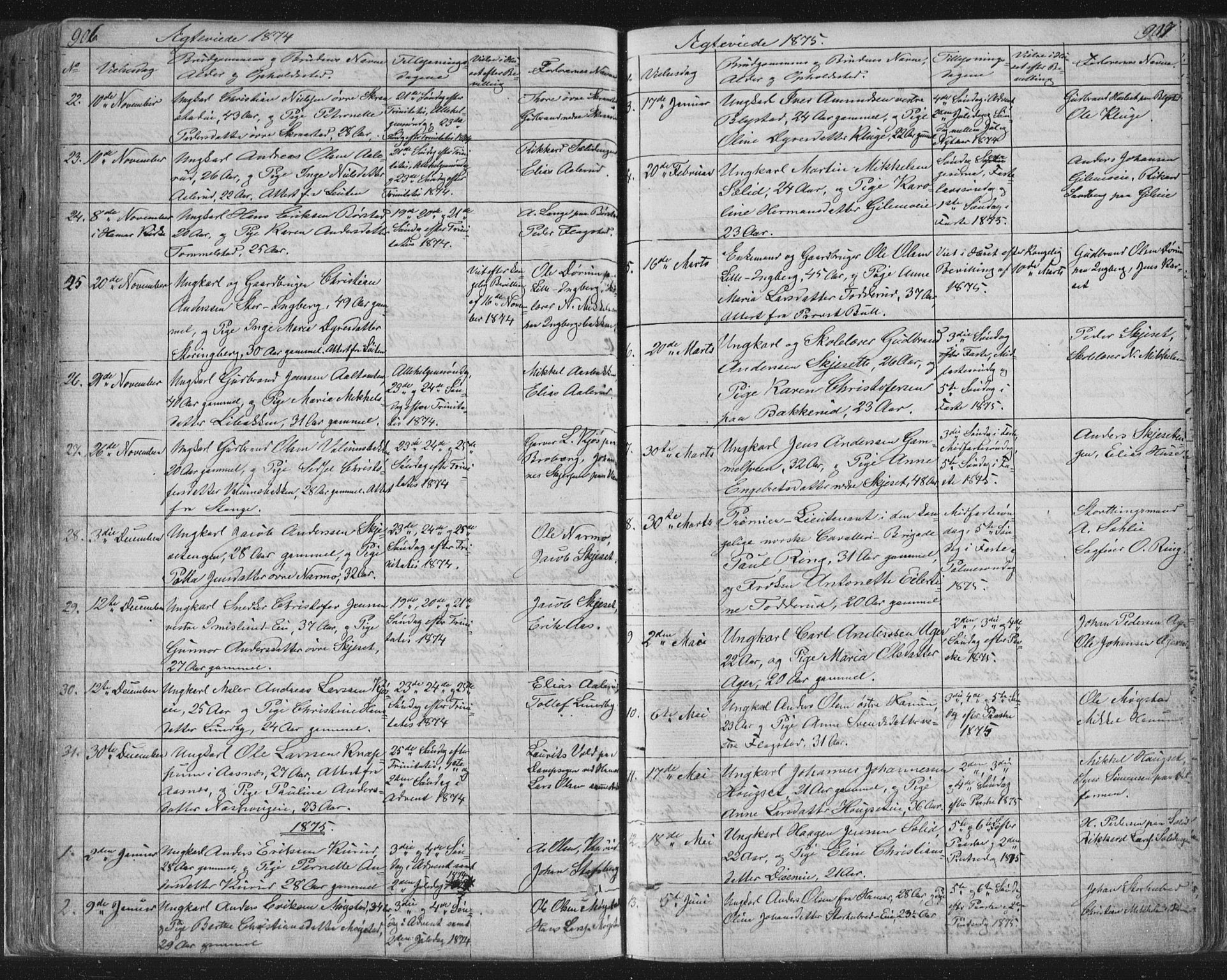 Vang prestekontor, Hedmark, SAH/PREST-008/H/Ha/Hab/L0010B: Parish register (copy) no. 10b, 1854-1896, p. 906-907