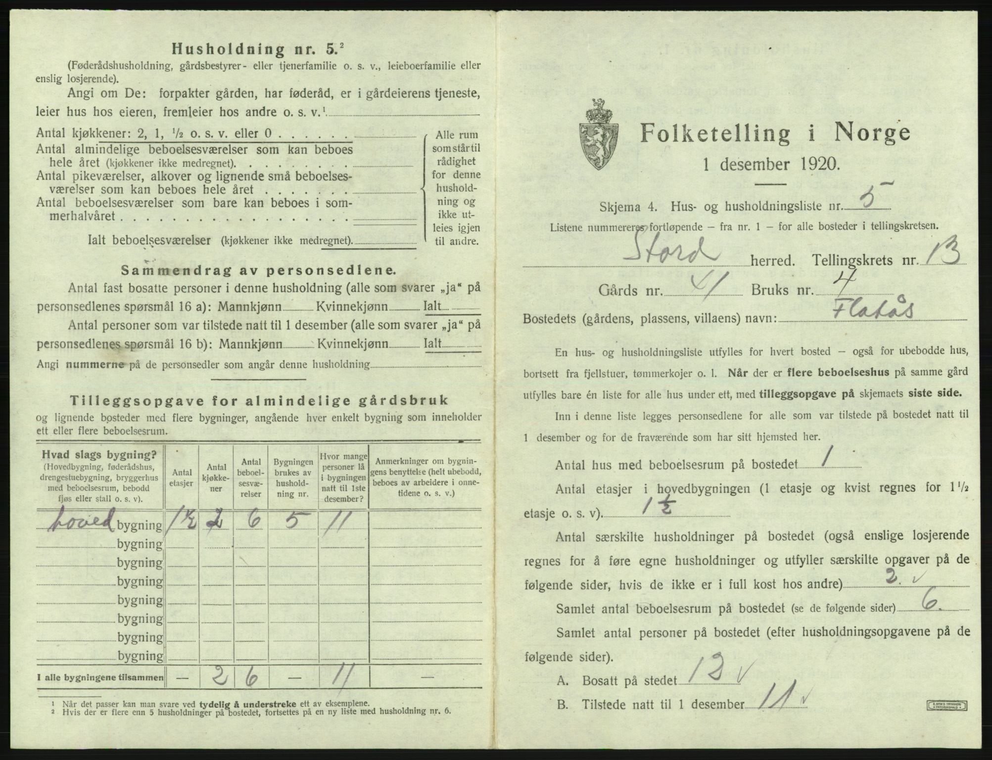 SAB, 1920 census for Stord, 1920, p. 917