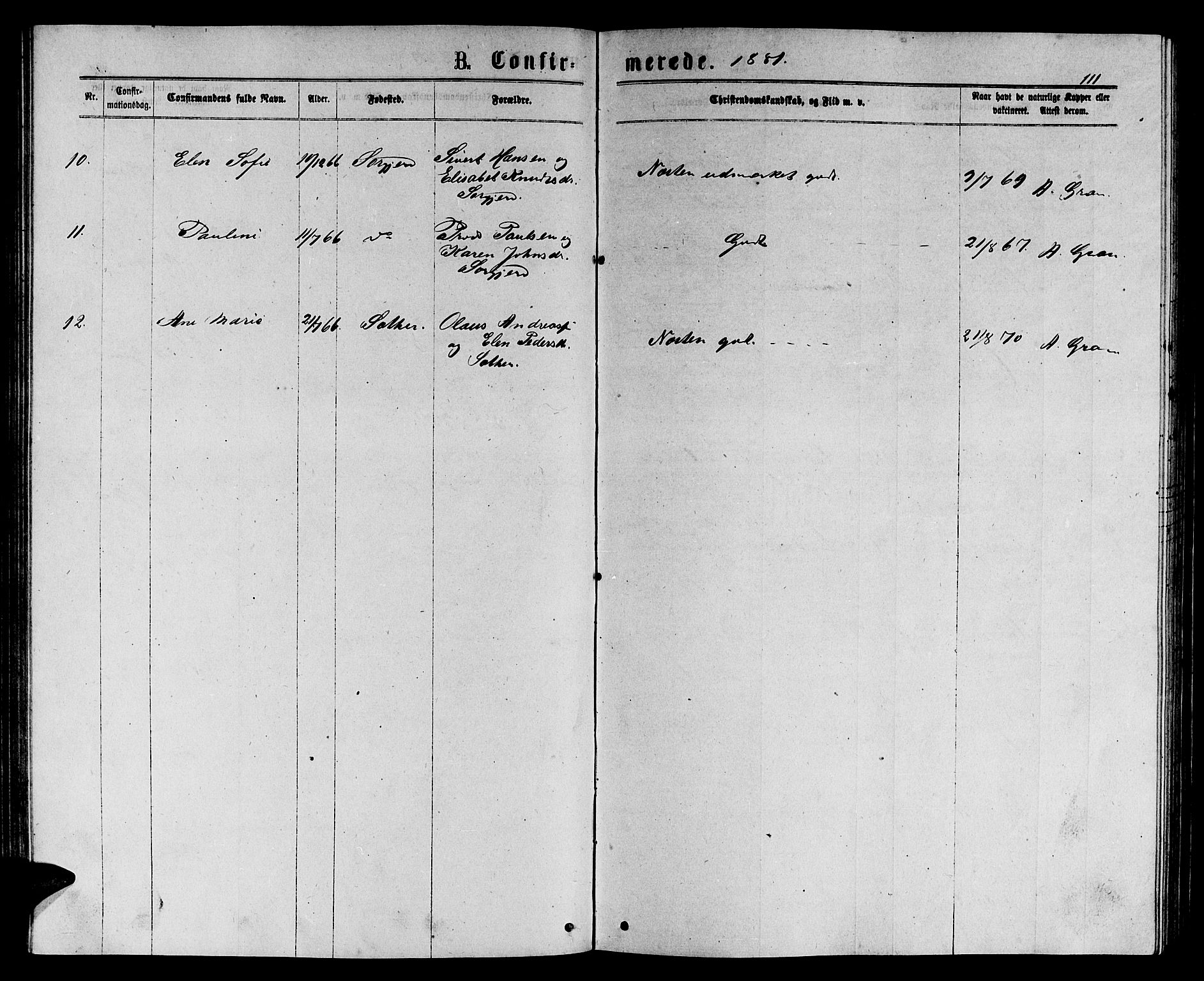 Ministerialprotokoller, klokkerbøker og fødselsregistre - Sør-Trøndelag, SAT/A-1456/658/L0725: Parish register (copy) no. 658C01, 1867-1882, p. 111