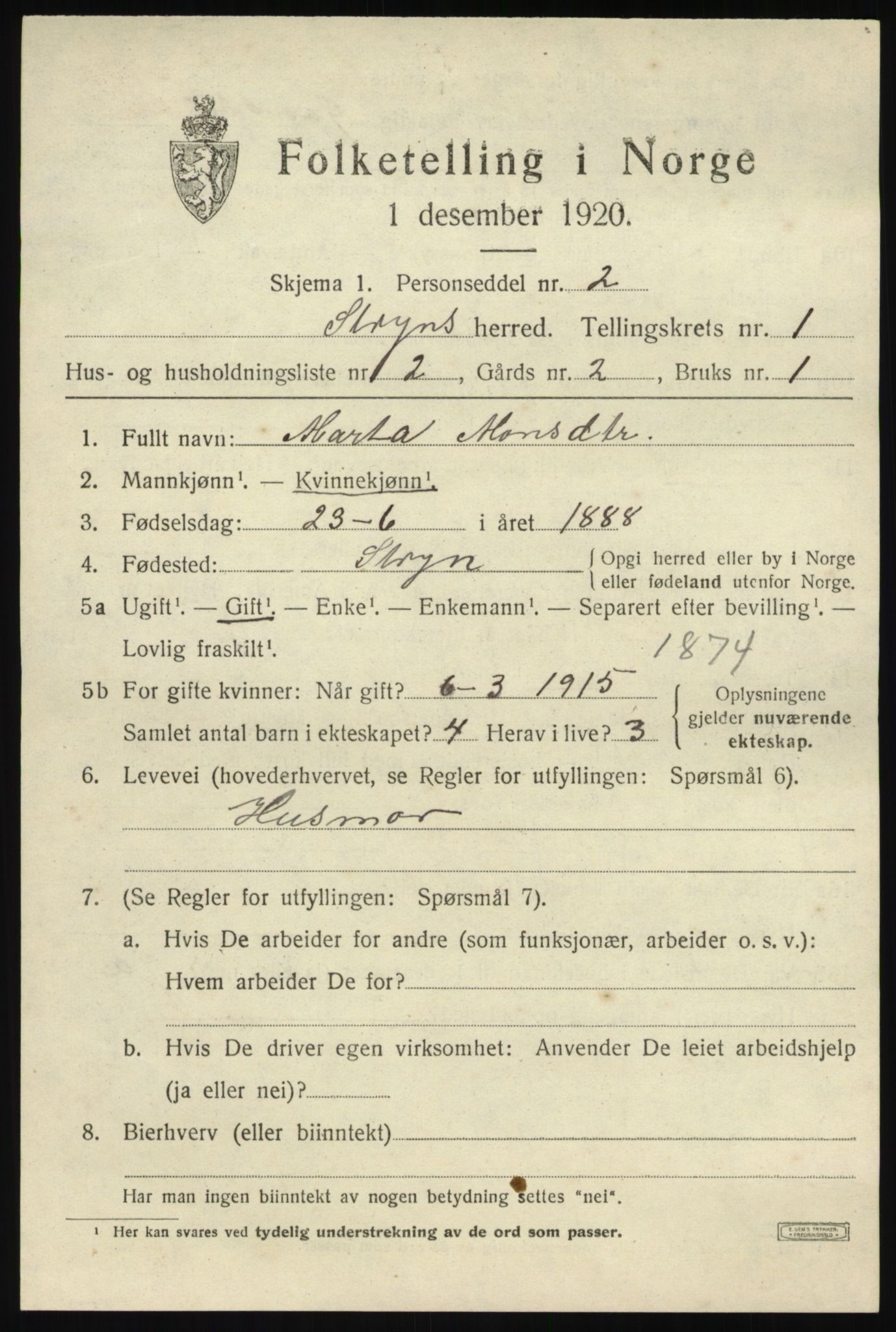 SAB, 1920 census for Stryn, 1920, p. 898