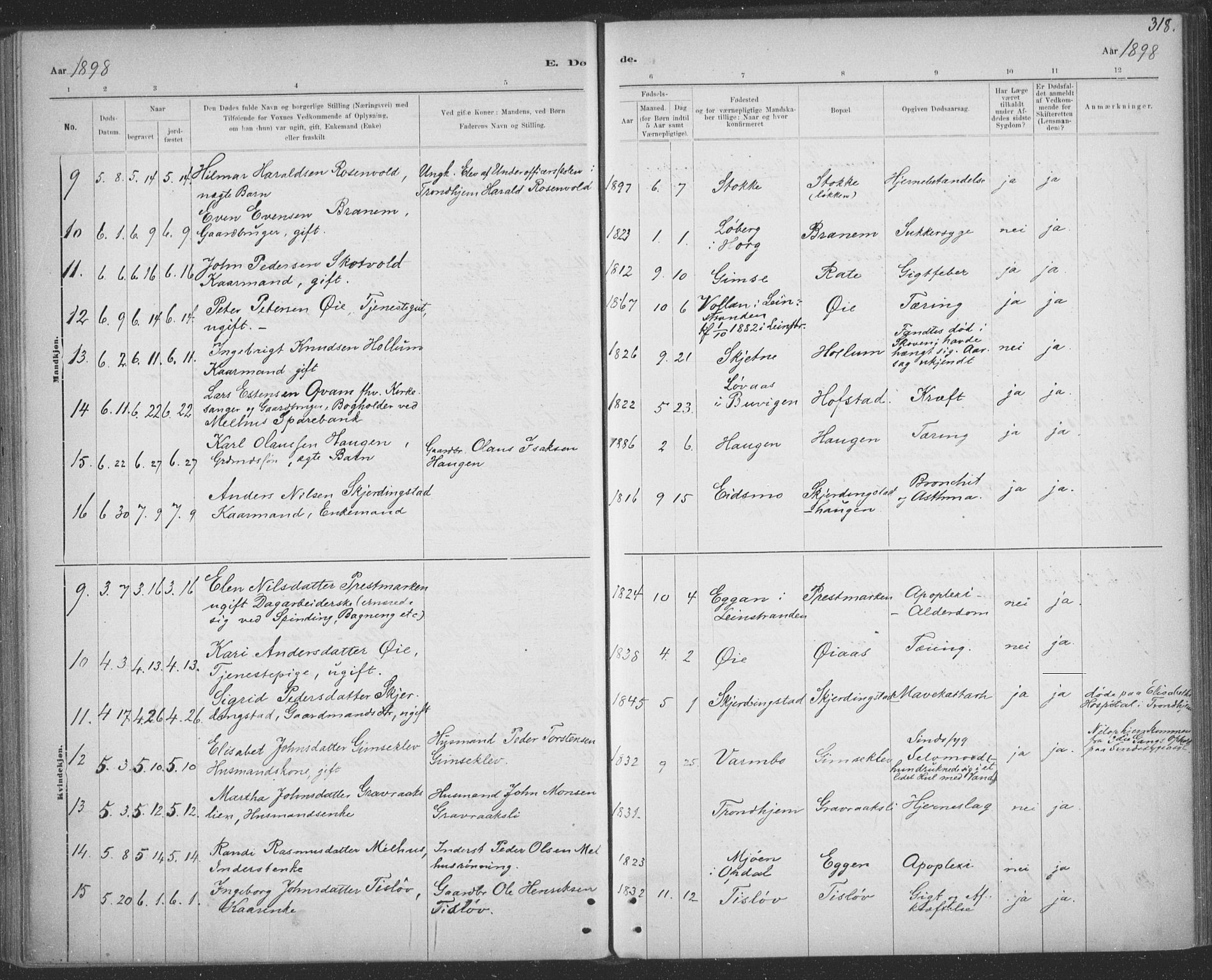 Ministerialprotokoller, klokkerbøker og fødselsregistre - Sør-Trøndelag, AV/SAT-A-1456/691/L1085: Parish register (official) no. 691A17, 1887-1908, p. 318