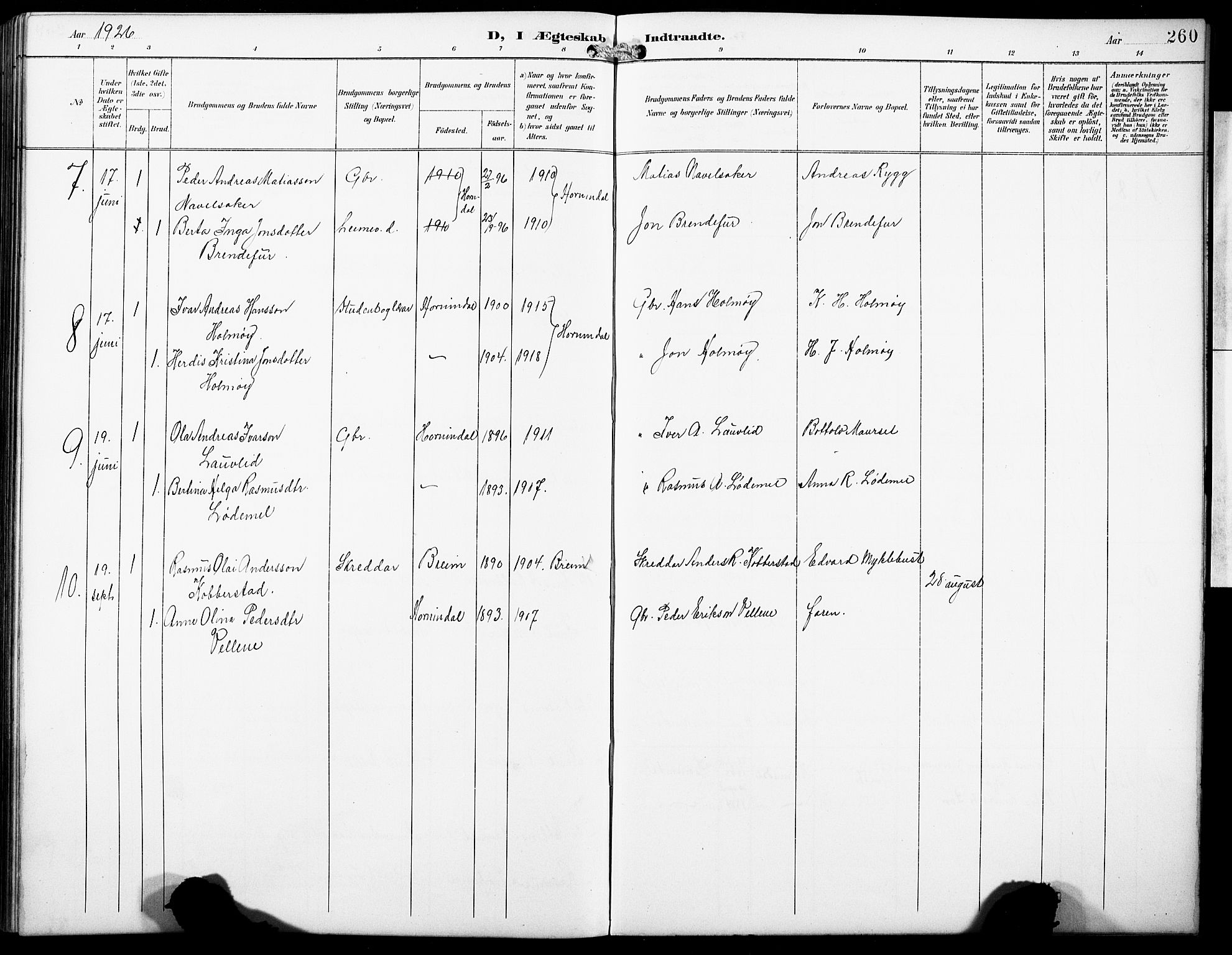 Hornindal sokneprestembete, AV/SAB-A-82401/H/Hab: Parish register (copy) no. A 2, 1894-1927, p. 260