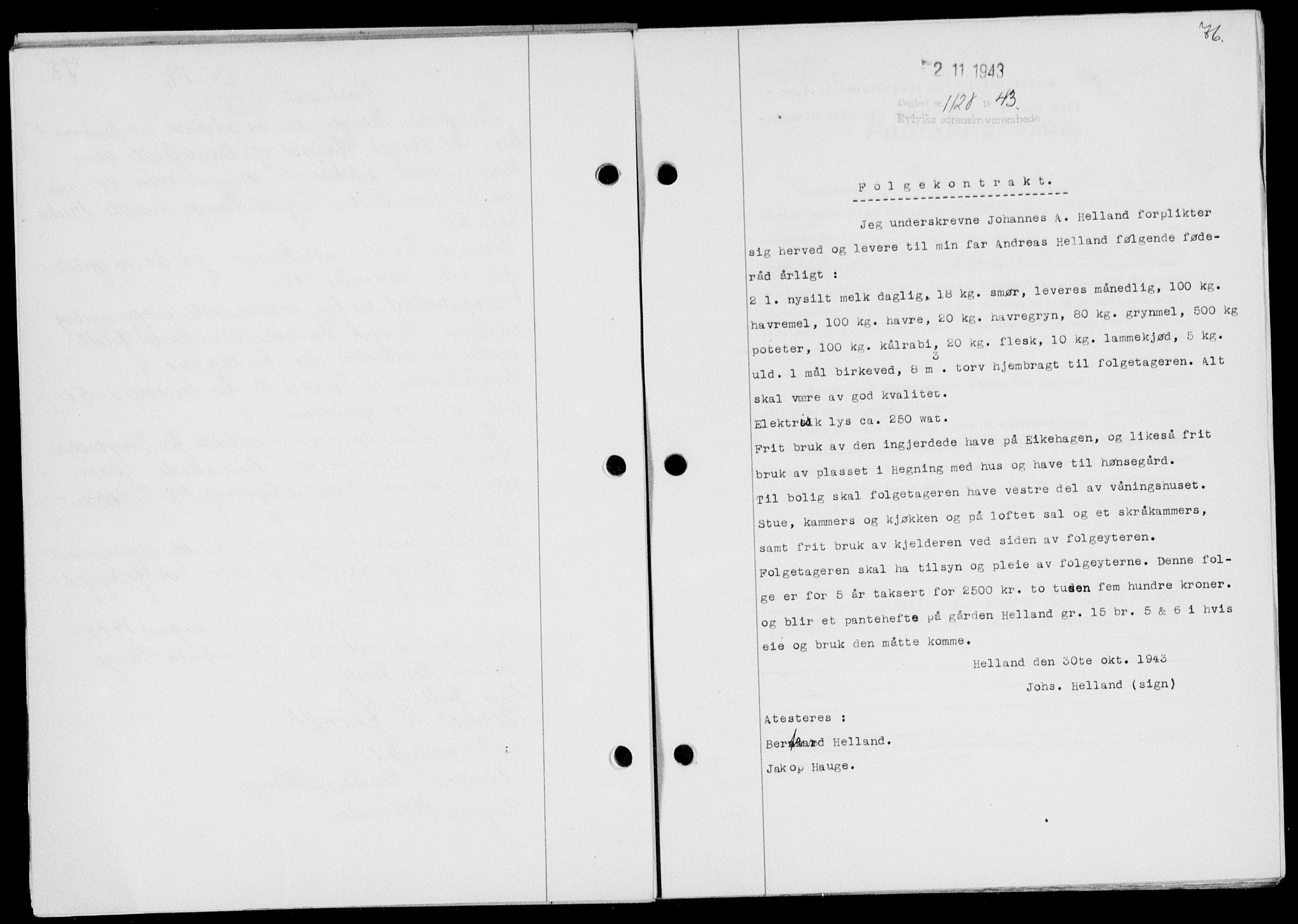 Ryfylke tingrett, SAST/A-100055/001/II/IIB/L0090: Mortgage book no. 69, 1943-1945, Diary no: : 1128/1943