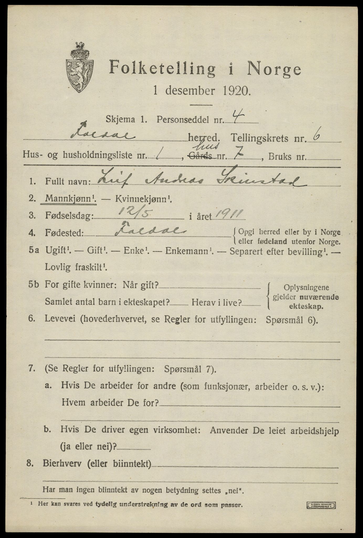 SAH, 1920 census for Folldal, 1920, p. 3139