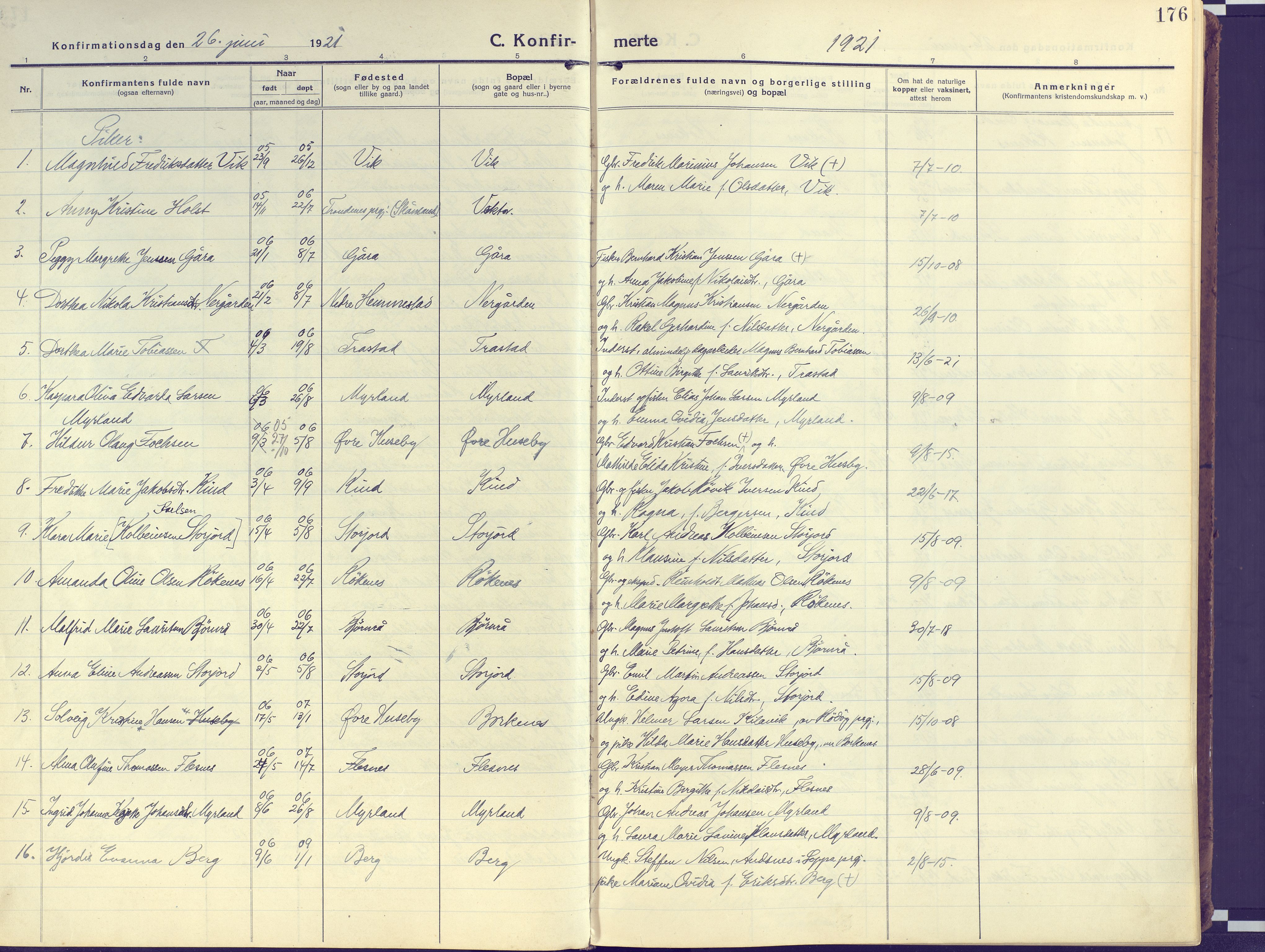 Kvæfjord sokneprestkontor, SATØ/S-1323/G/Ga/Gaa/L0007kirke: Parish register (official) no. 7, 1915-1931, p. 176