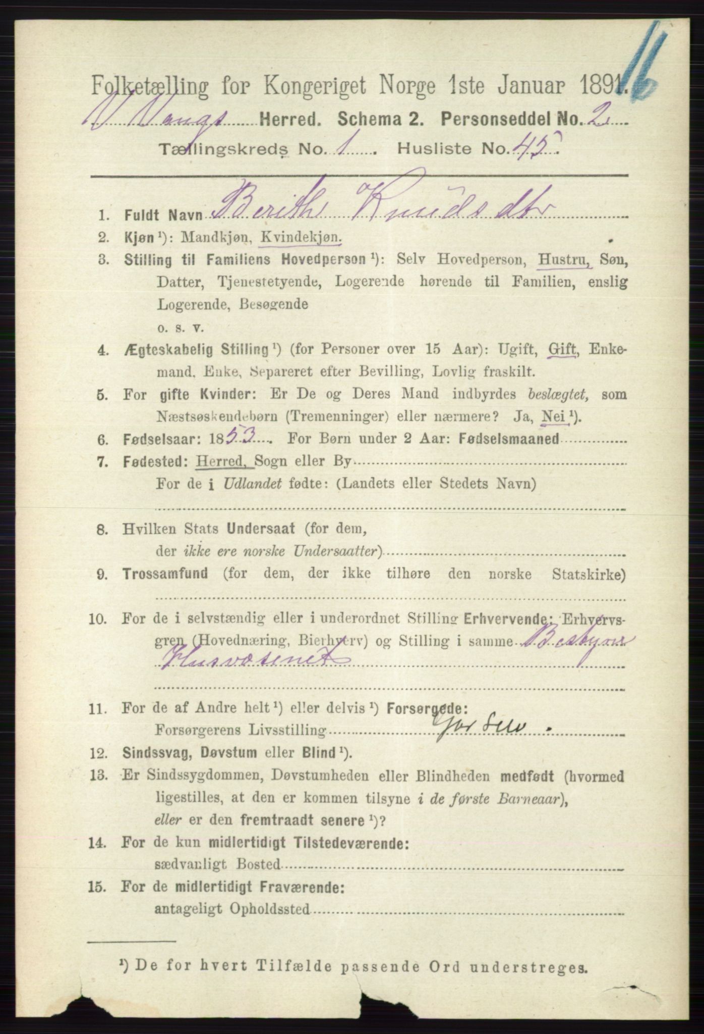 RA, 1891 census for 0545 Vang, 1891, p. 340