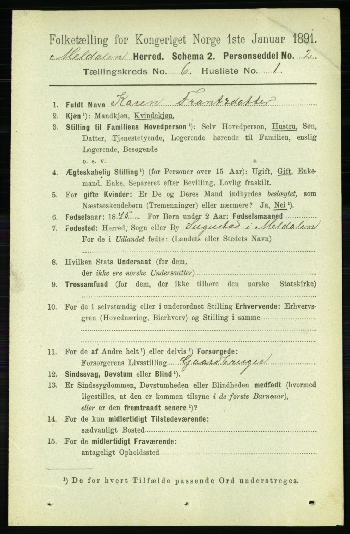 RA, 1891 census for 1636 Meldal, 1891, p. 2870