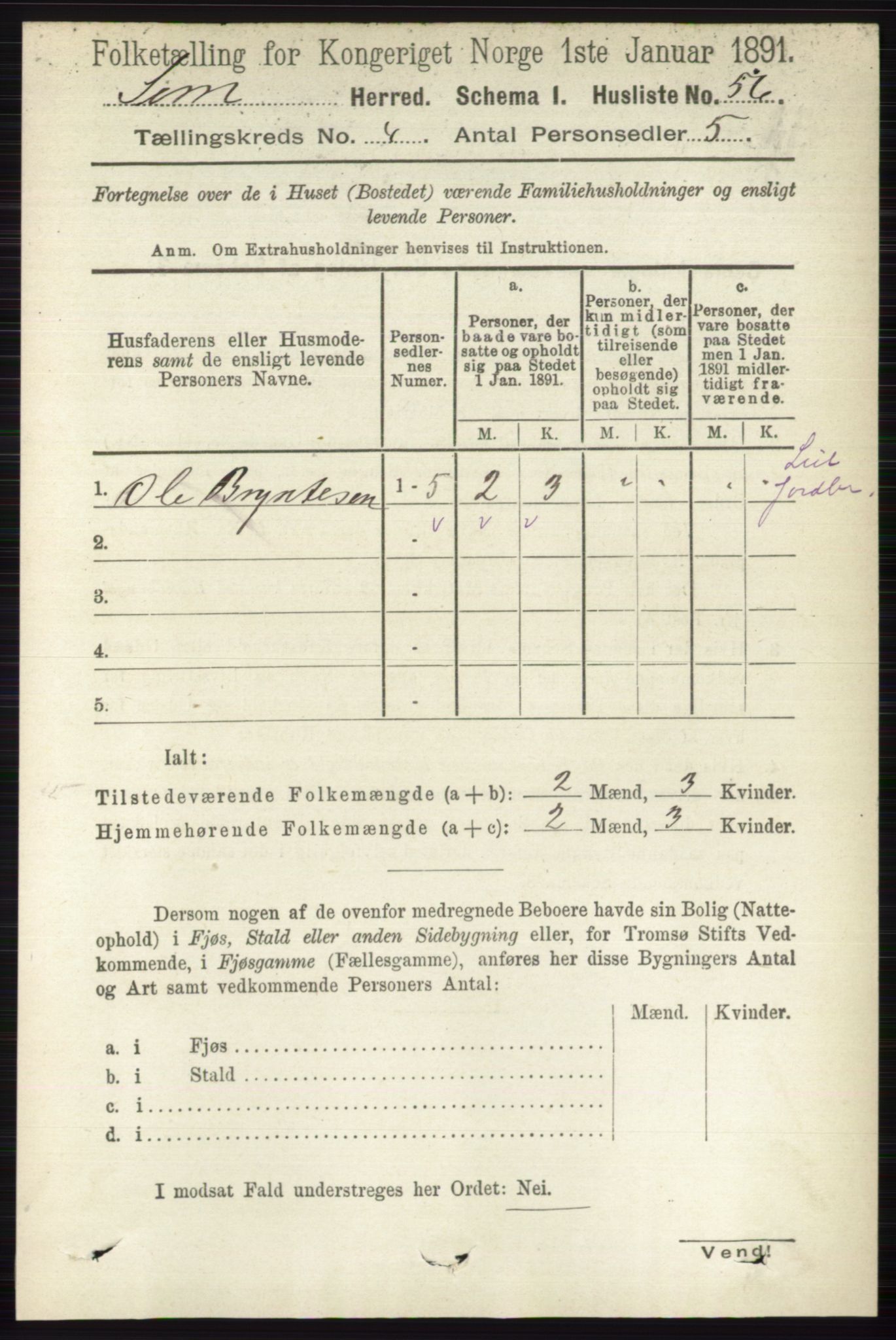 RA, 1891 census for 0721 Sem, 1891, p. 1535