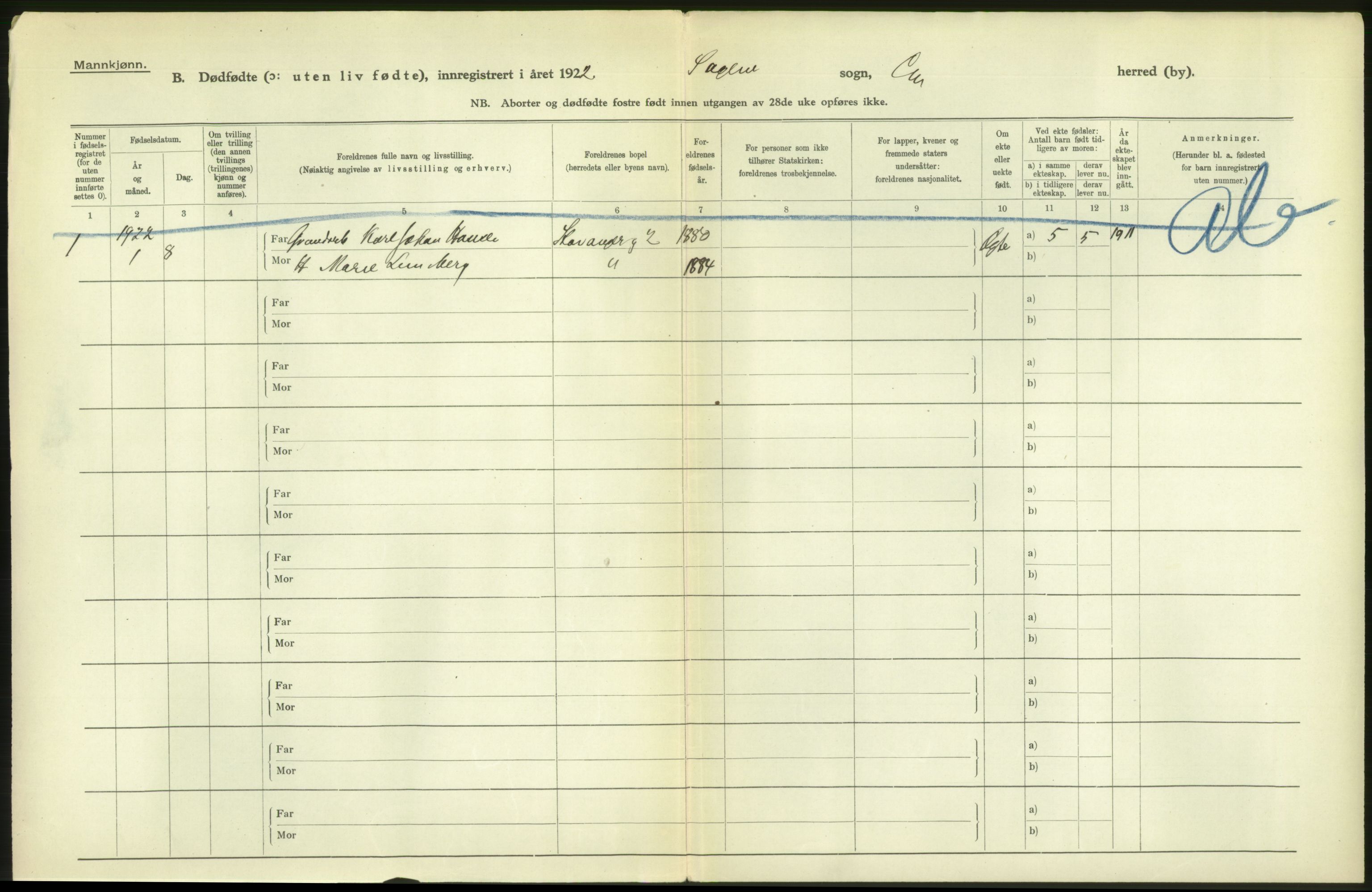 Statistisk sentralbyrå, Sosiodemografiske emner, Befolkning, AV/RA-S-2228/D/Df/Dfc/Dfcb/L0010: Kristiania: Døde, dødfødte, 1922, p. 18