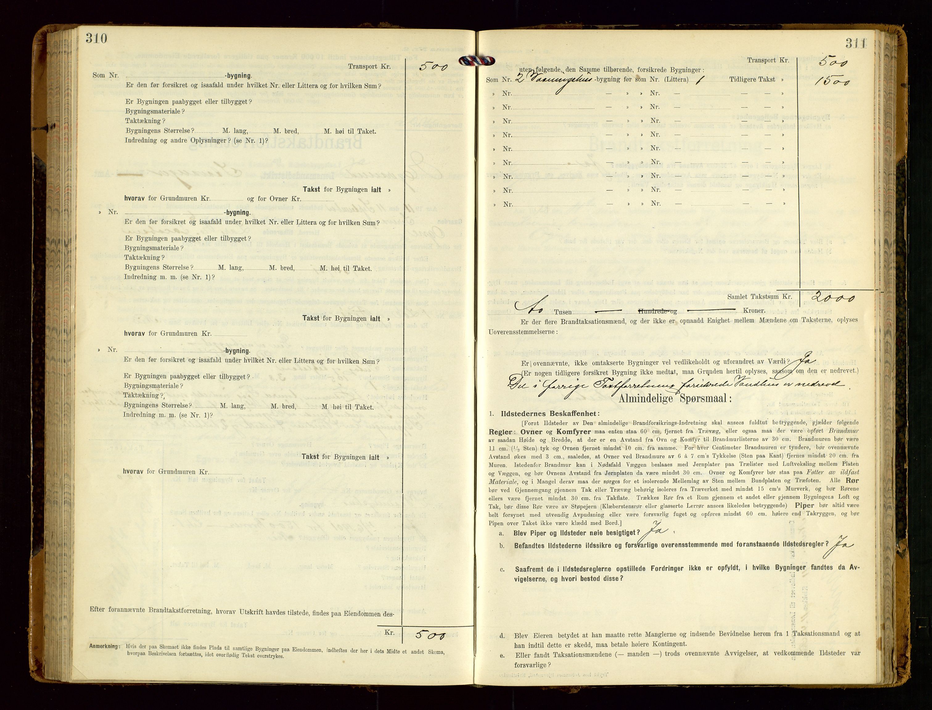 Eigersund lensmannskontor, AV/SAST-A-100171/Gob/L0002: "Brandtakstprotokol", 1910-1916, p. 310-311