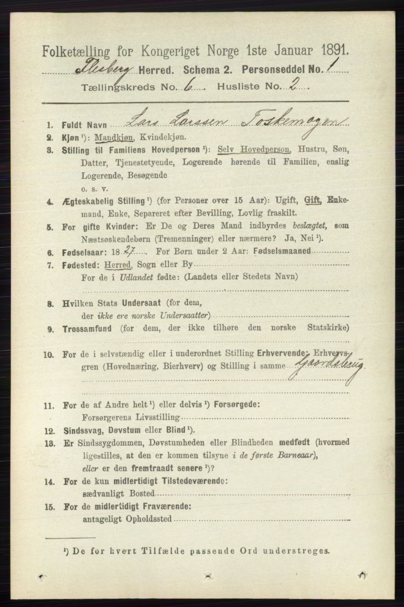 RA, 1891 census for 0631 Flesberg, 1891, p. 958