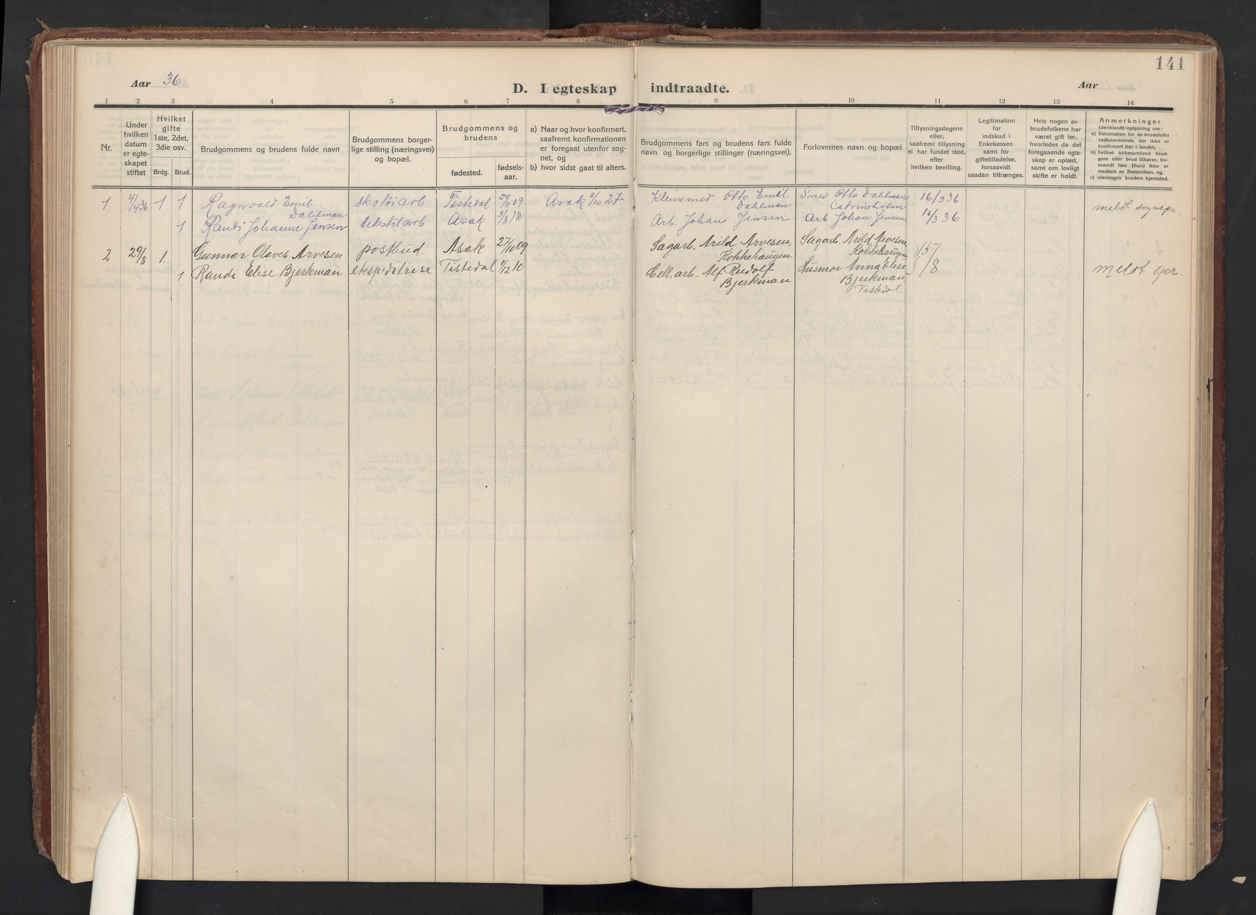 Halden prestekontor Kirkebøker, AV/SAO-A-10909/F/Fc/L0002: Parish register (official) no. III 2, 1909-1945, p. 141