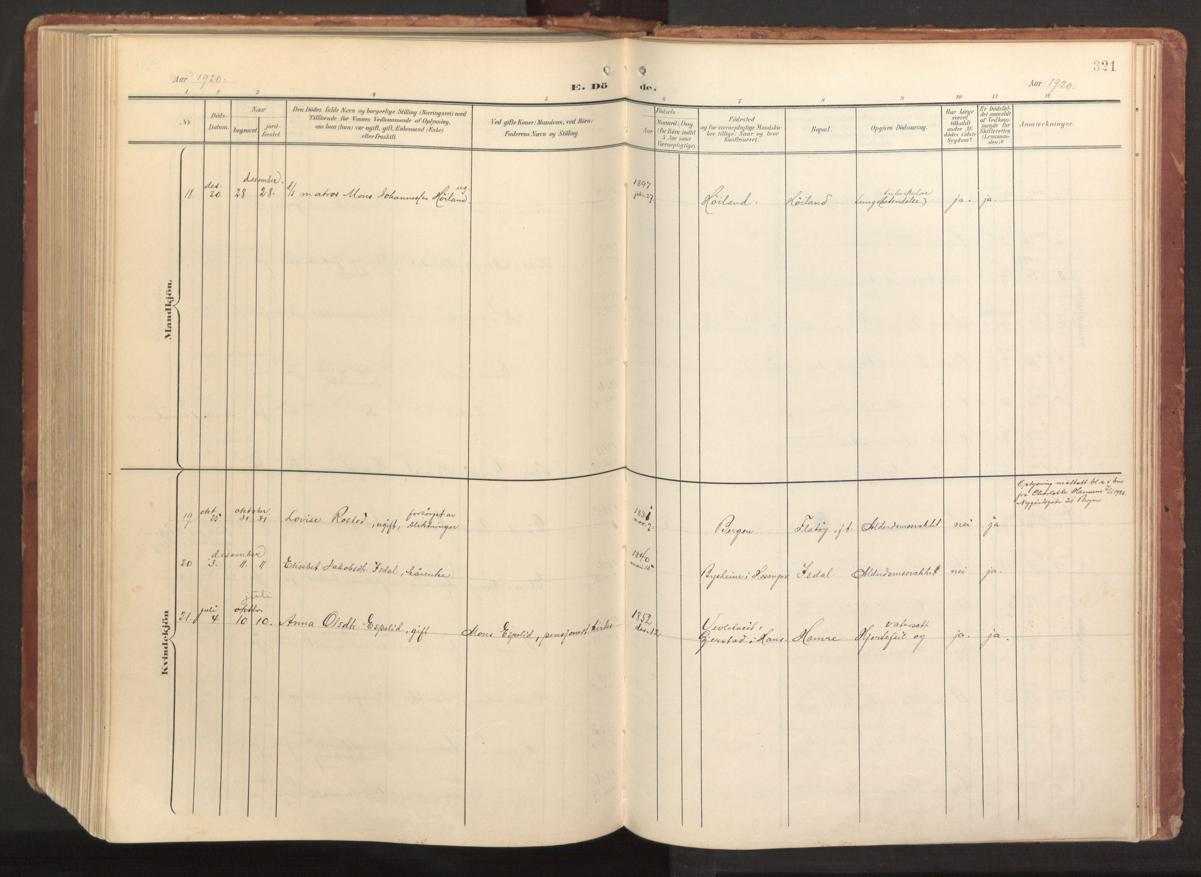 Hamre sokneprestembete, AV/SAB-A-75501/H/Ha/Haa/Haab/L0002: Parish register (official) no. B 2, 1905-1924, p. 321