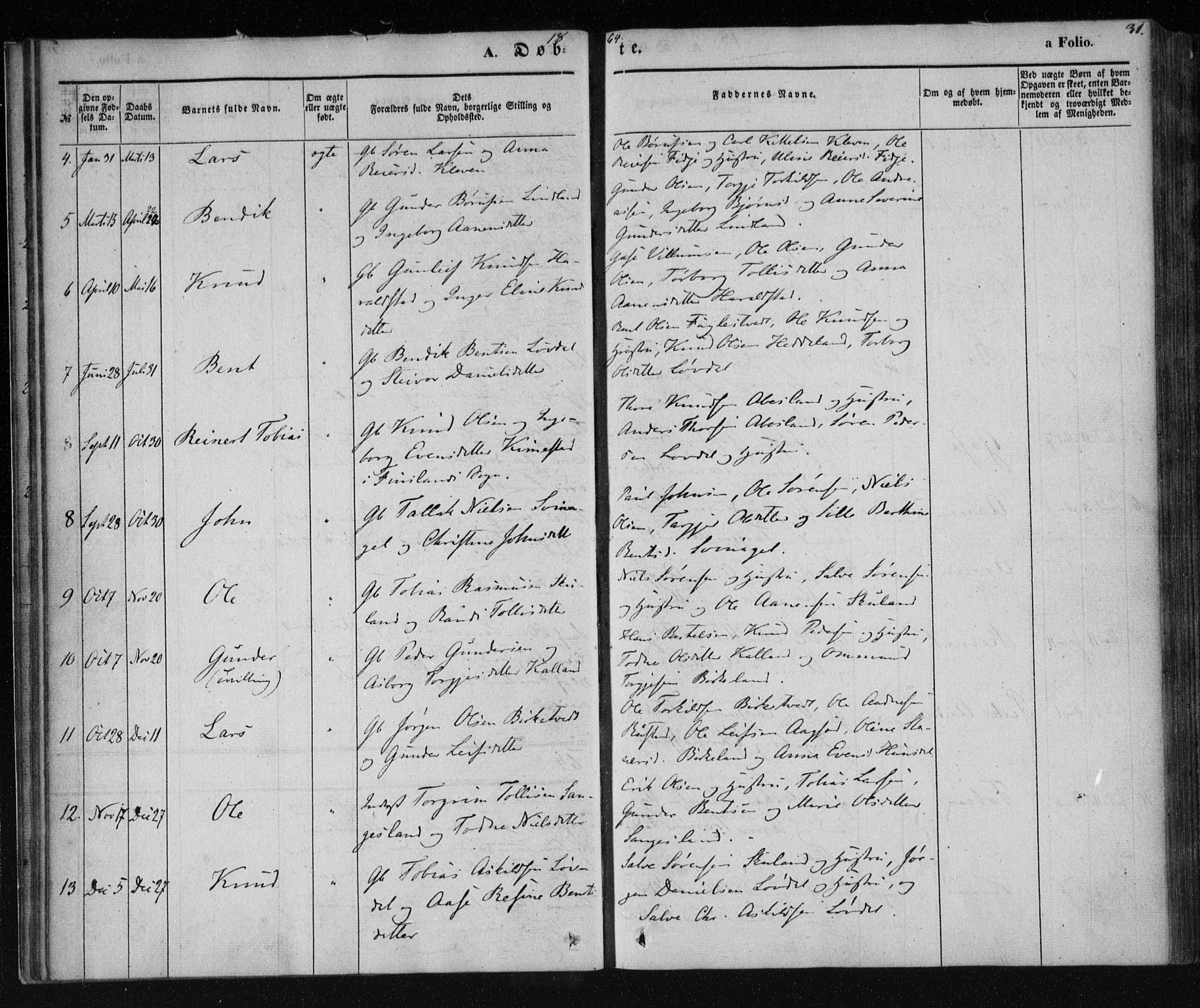 Holum sokneprestkontor, AV/SAK-1111-0022/F/Fa/Fab/L0005: Parish register (official) no. A 5, 1847-1874, p. 31