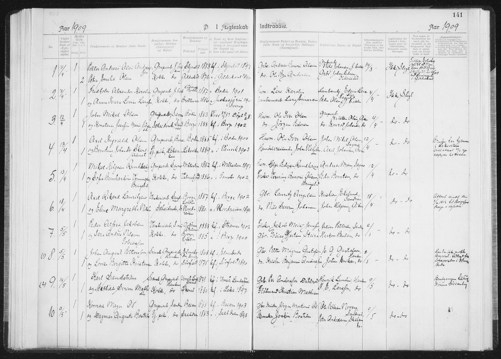 Ministerialprotokoller, klokkerbøker og fødselsregistre - Nordland, SAT/A-1459/850/L0711: Curate's parish register no. 850B01, 1902-1915, p. 141