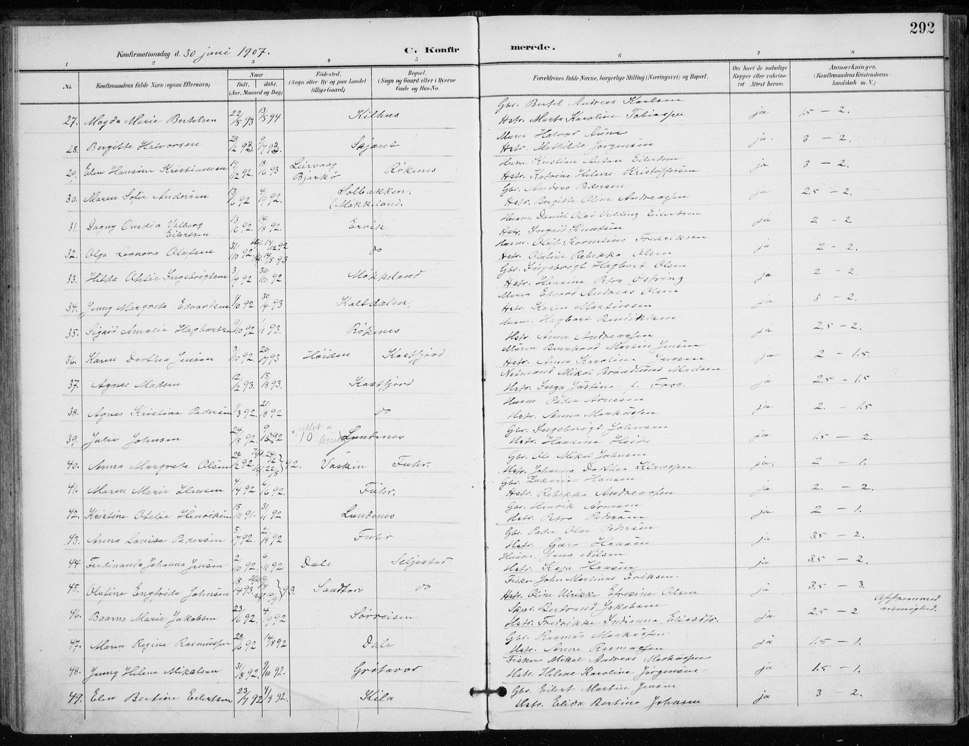 Trondenes sokneprestkontor, AV/SATØ-S-1319/H/Ha/L0017kirke: Parish register (official) no. 17, 1899-1908, p. 292