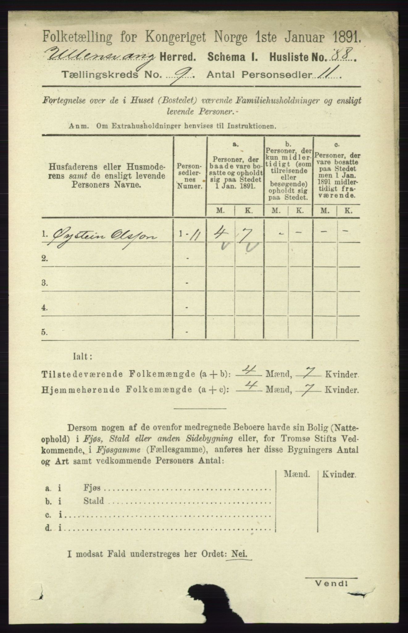 RA, 1891 census for 1230 Ullensvang, 1891, p. 3160