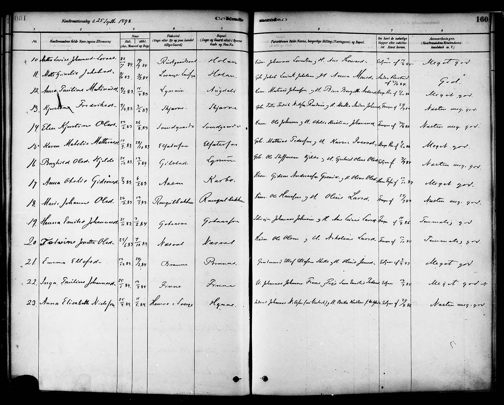 Ministerialprotokoller, klokkerbøker og fødselsregistre - Nord-Trøndelag, AV/SAT-A-1458/717/L0159: Parish register (official) no. 717A09, 1878-1898, p. 160