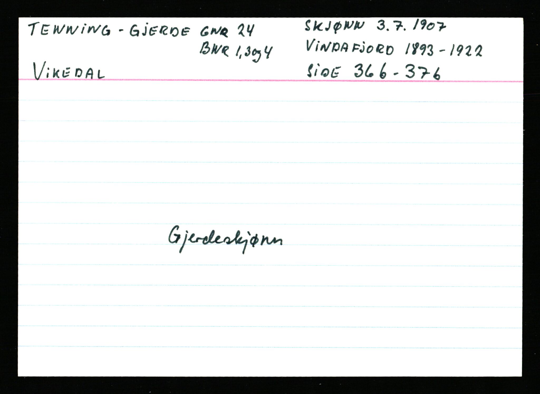 Statsarkivet i Stavanger, AV/SAST-A-101971/03/Y/Ym/L0060: Åstedskort sortert etter gårdsnavn: Tengesdal - Tjørn, 1600-1950, p. 227