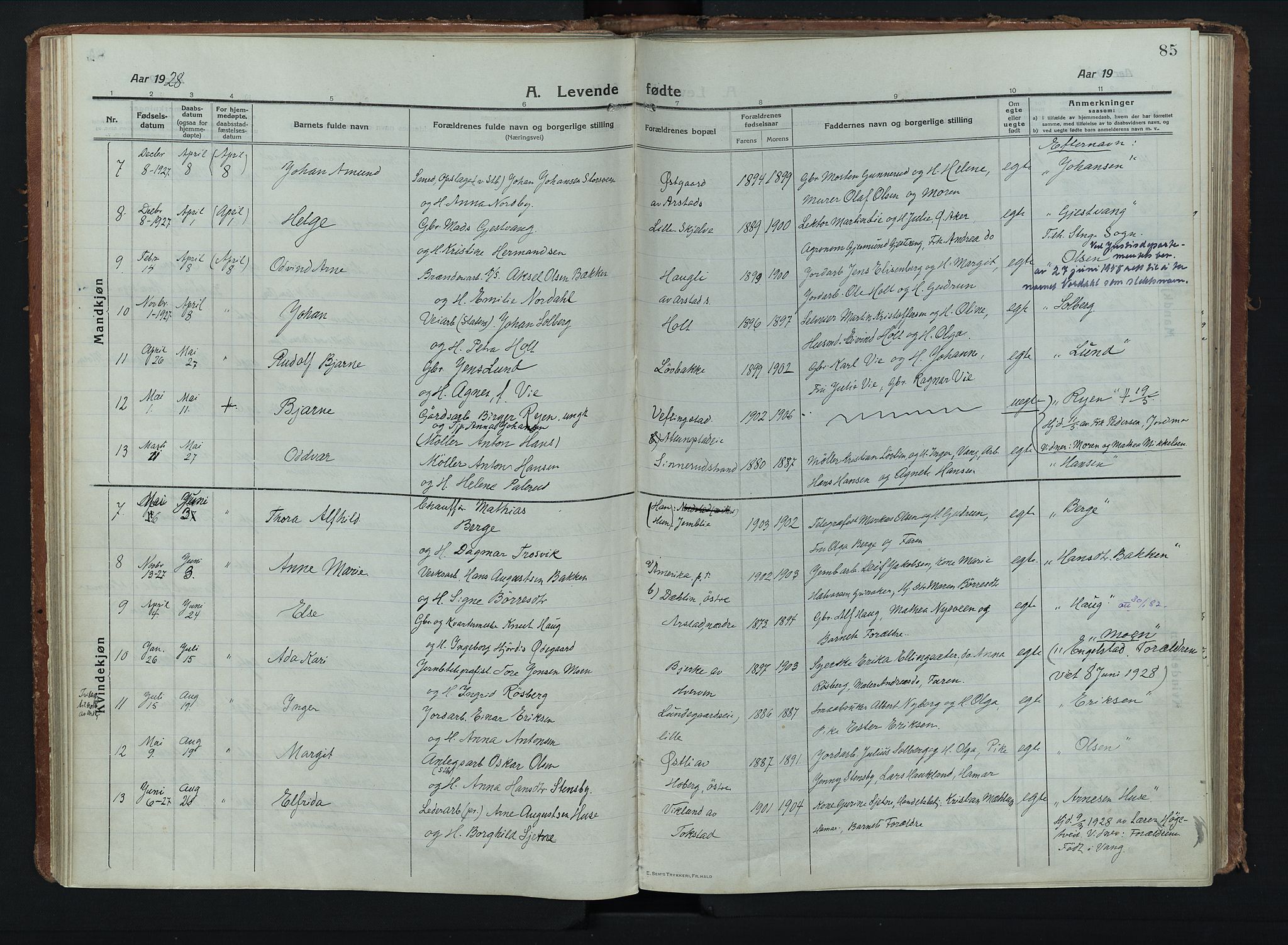 Stange prestekontor, AV/SAH-PREST-002/K/L0028: Parish register (official) no. 28, 1913-1932, p. 85