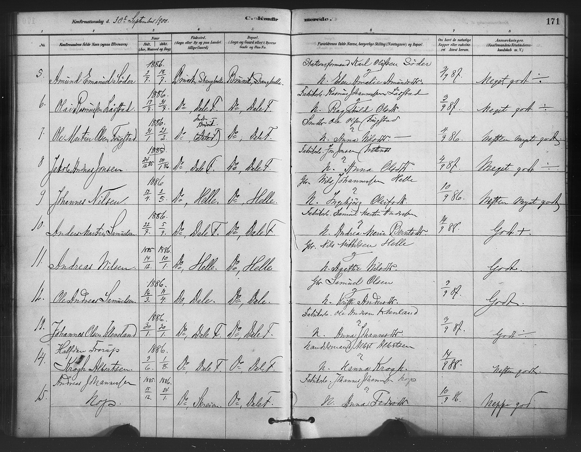 Bruvik Sokneprestembete, AV/SAB-A-74701/H/Haa: Parish register (official) no. B 1, 1878-1904, p. 171