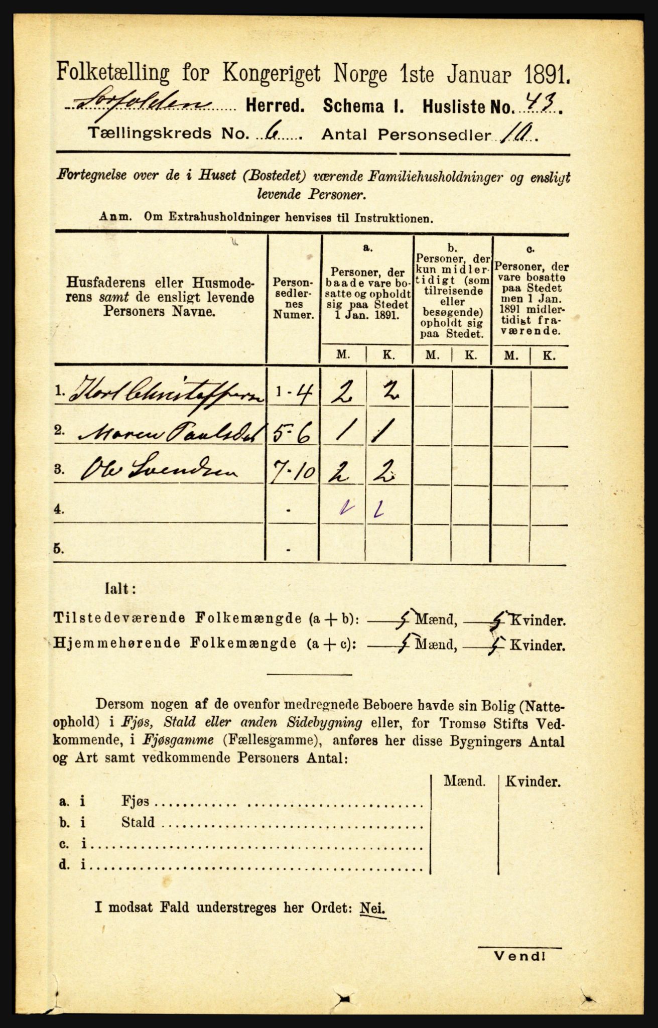 RA, 1891 census for 1845 Sørfold, 1891, p. 1815