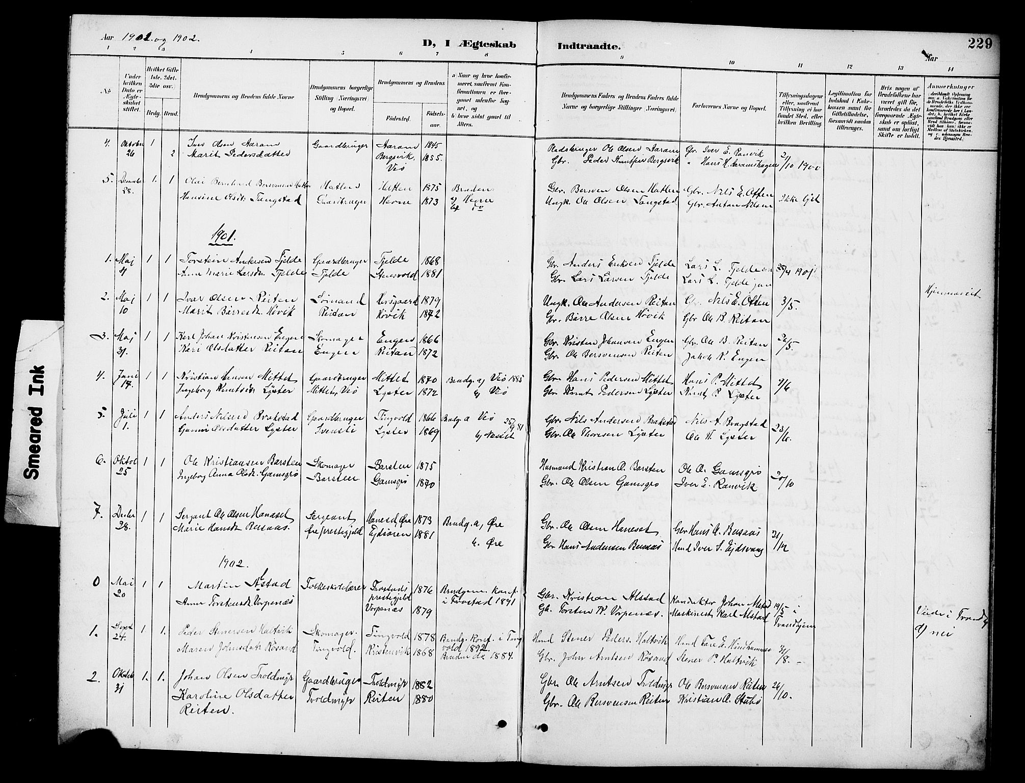 Ministerialprotokoller, klokkerbøker og fødselsregistre - Møre og Romsdal, SAT/A-1454/551/L0632: Parish register (copy) no. 551C04, 1894-1920, p. 229
