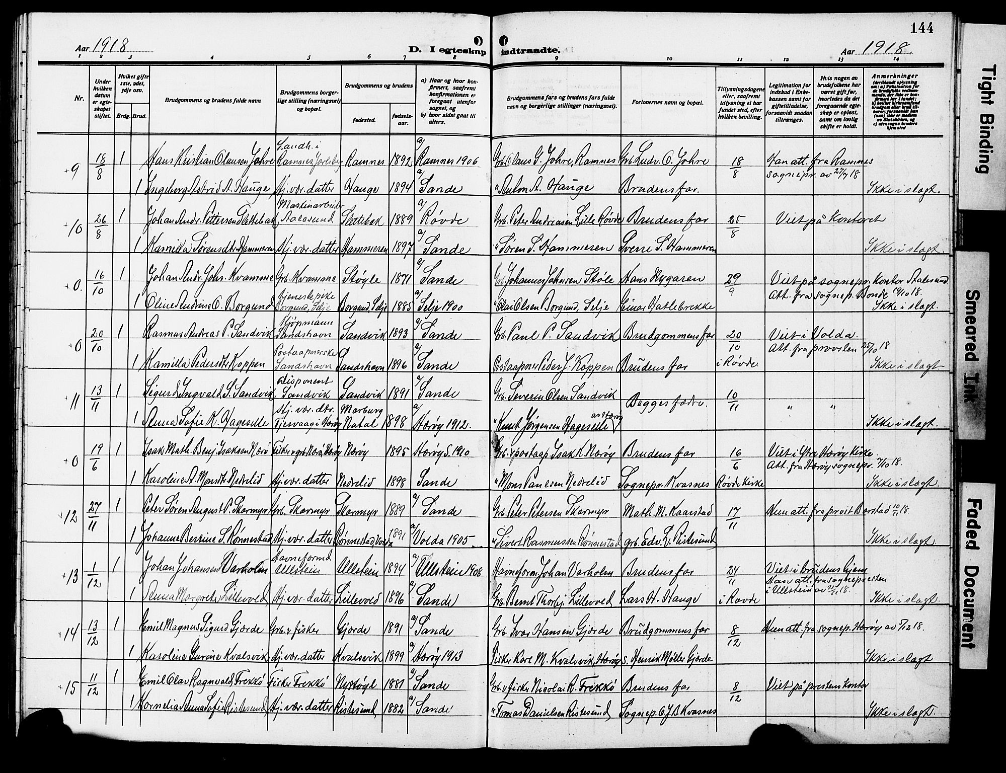 Ministerialprotokoller, klokkerbøker og fødselsregistre - Møre og Romsdal, AV/SAT-A-1454/503/L0050: Parish register (copy) no. 503C05, 1909-1922, p. 144