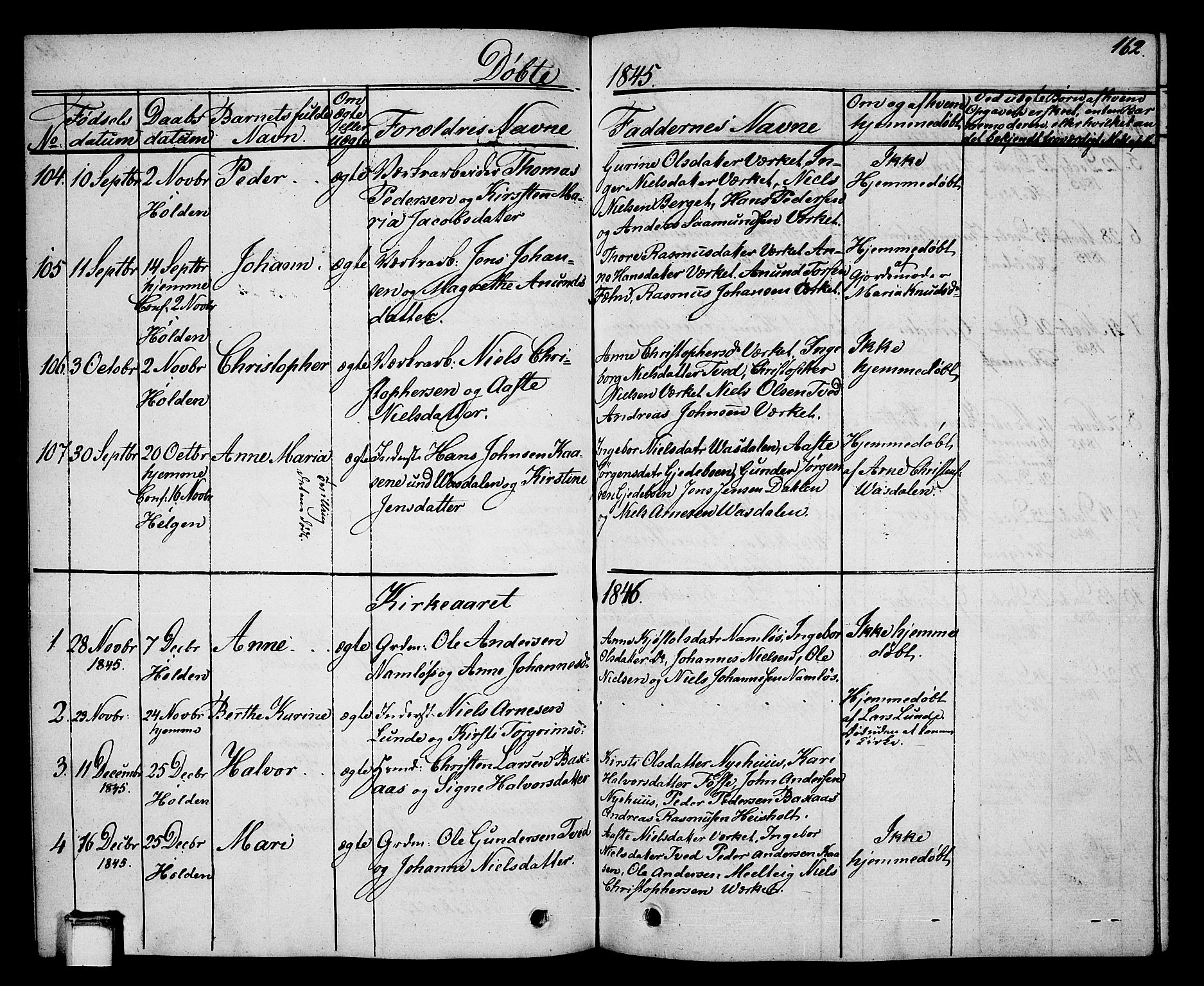 Holla kirkebøker, SAKO/A-272/G/Ga/L0002: Parish register (copy) no. I 2, 1830-1848, p. 162