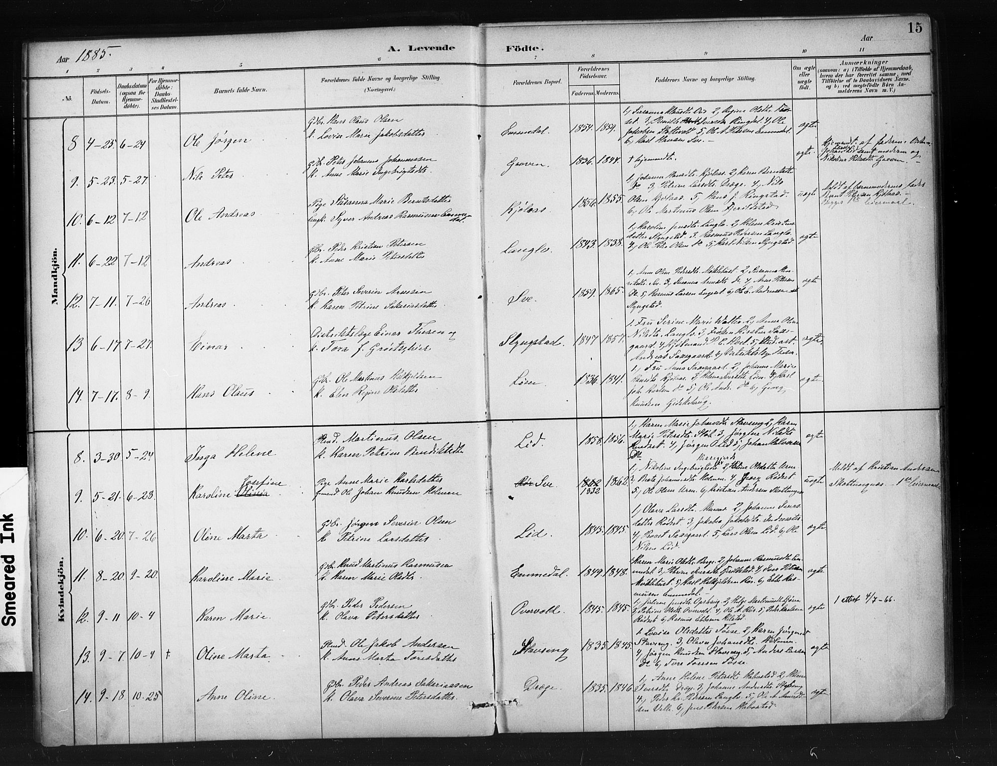 Ministerialprotokoller, klokkerbøker og fødselsregistre - Møre og Romsdal, SAT/A-1454/520/L0283: Parish register (official) no. 520A12, 1882-1898, p. 15