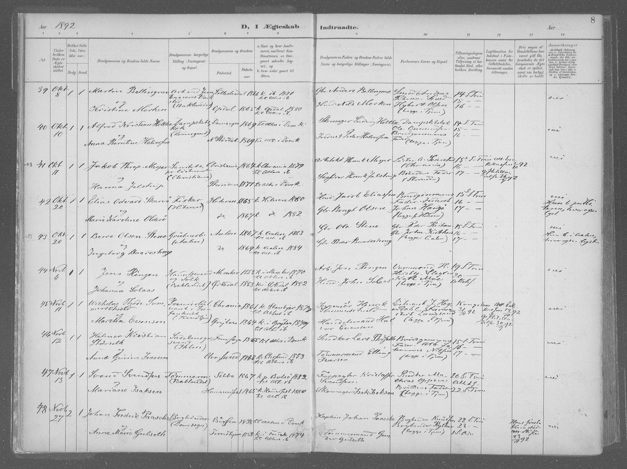 Ministerialprotokoller, klokkerbøker og fødselsregistre - Sør-Trøndelag, SAT/A-1456/601/L0064: Parish register (official) no. 601A31, 1891-1911, p. 8