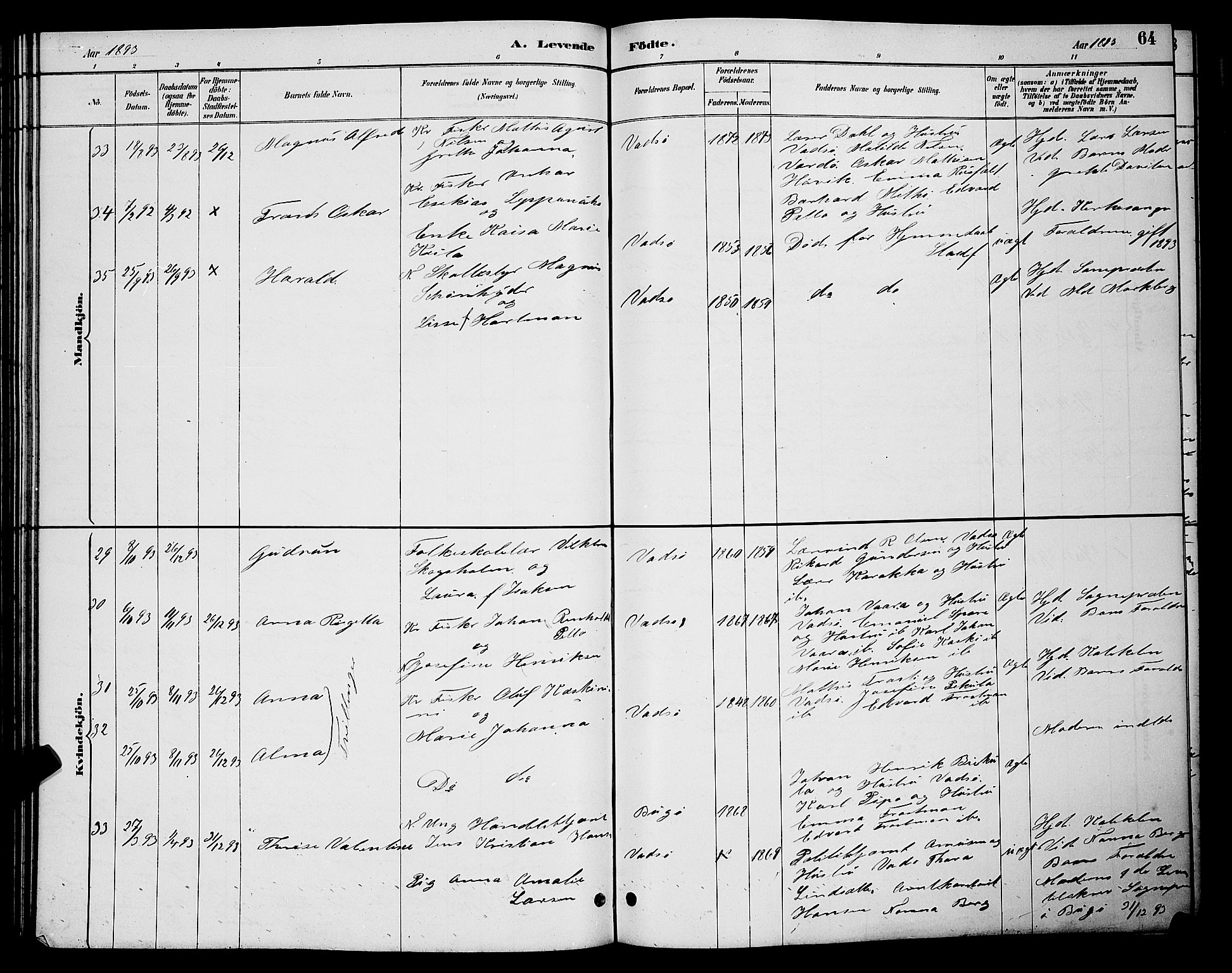 Vadsø sokneprestkontor, AV/SATØ-S-1325/H/Hb/L0004klokker: Parish register (copy) no. 4, 1885-1895, p. 64