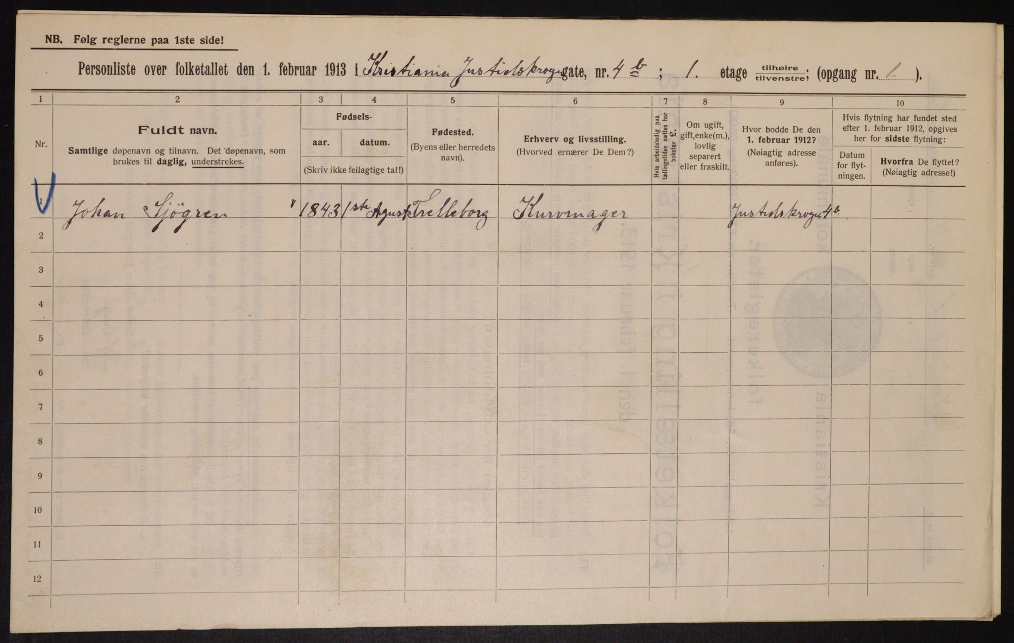 OBA, Municipal Census 1913 for Kristiania, 1913, p. 47447