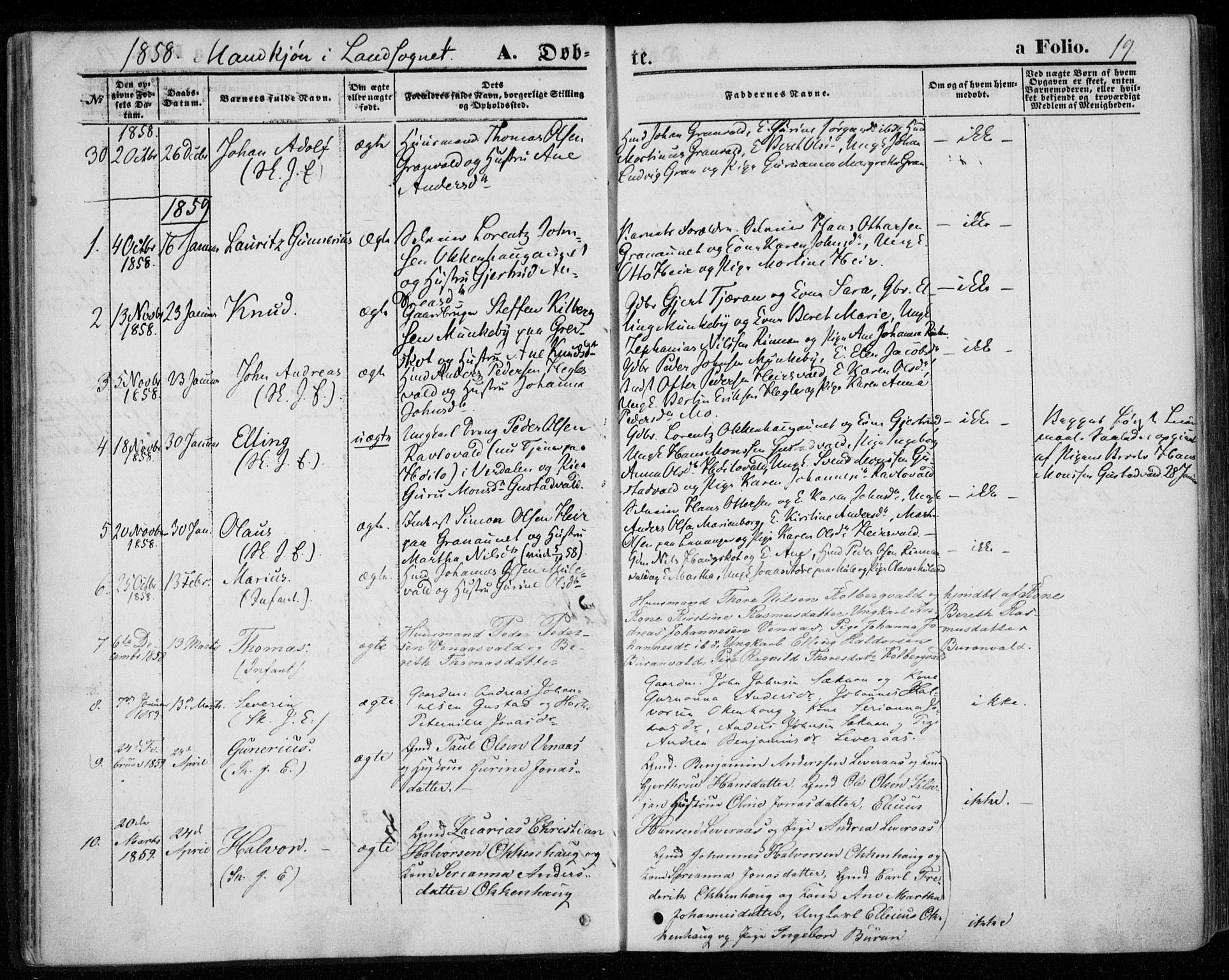 Ministerialprotokoller, klokkerbøker og fødselsregistre - Nord-Trøndelag, AV/SAT-A-1458/720/L0184: Parish register (official) no. 720A02 /2, 1855-1863, p. 19