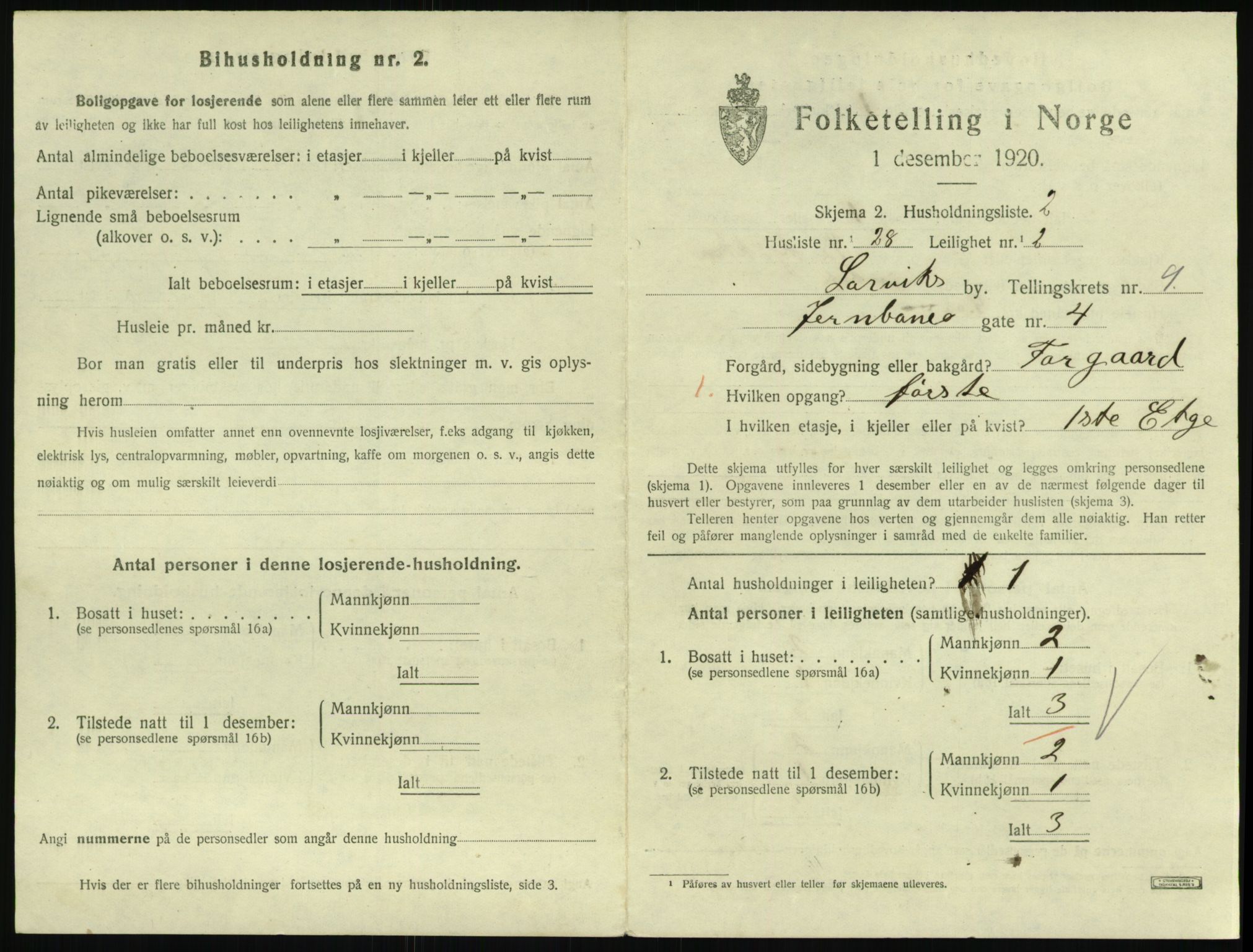 SAKO, 1920 census for Larvik, 1920, p. 7096