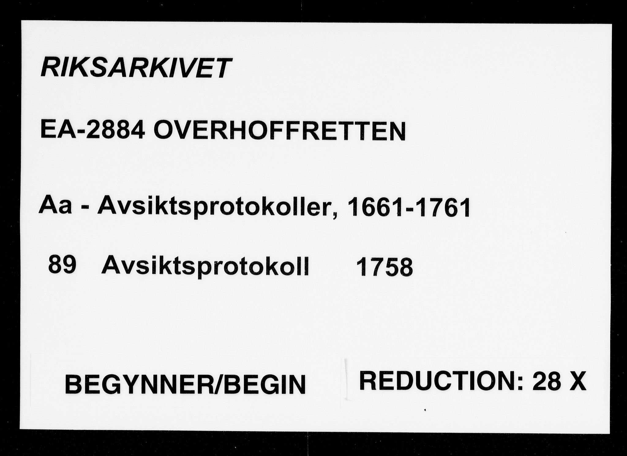 Overhoffretten 1667-1797, AV/RA-EA-2884/Aa/L0089: Avsiktsprotokoll, 1758