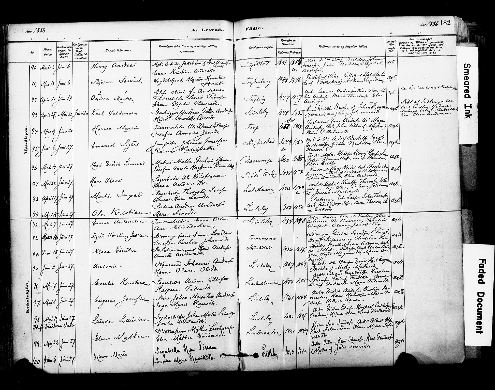 Glemmen prestekontor Kirkebøker, SAO/A-10908/F/Fa/L0011: Parish register (official) no. 11, 1878-1917, p. 182