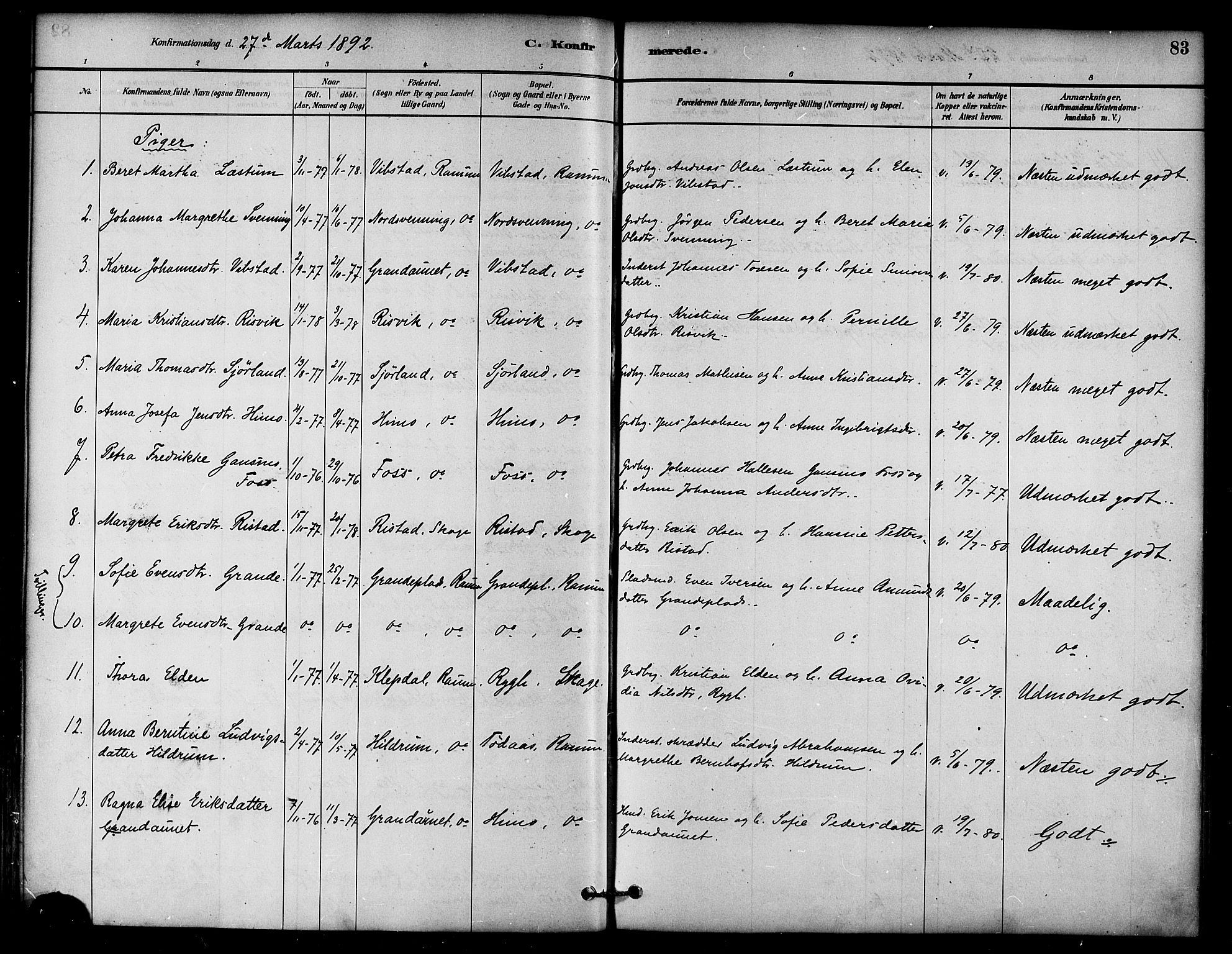 Ministerialprotokoller, klokkerbøker og fødselsregistre - Nord-Trøndelag, SAT/A-1458/764/L0555: Parish register (official) no. 764A10, 1881-1896, p. 83
