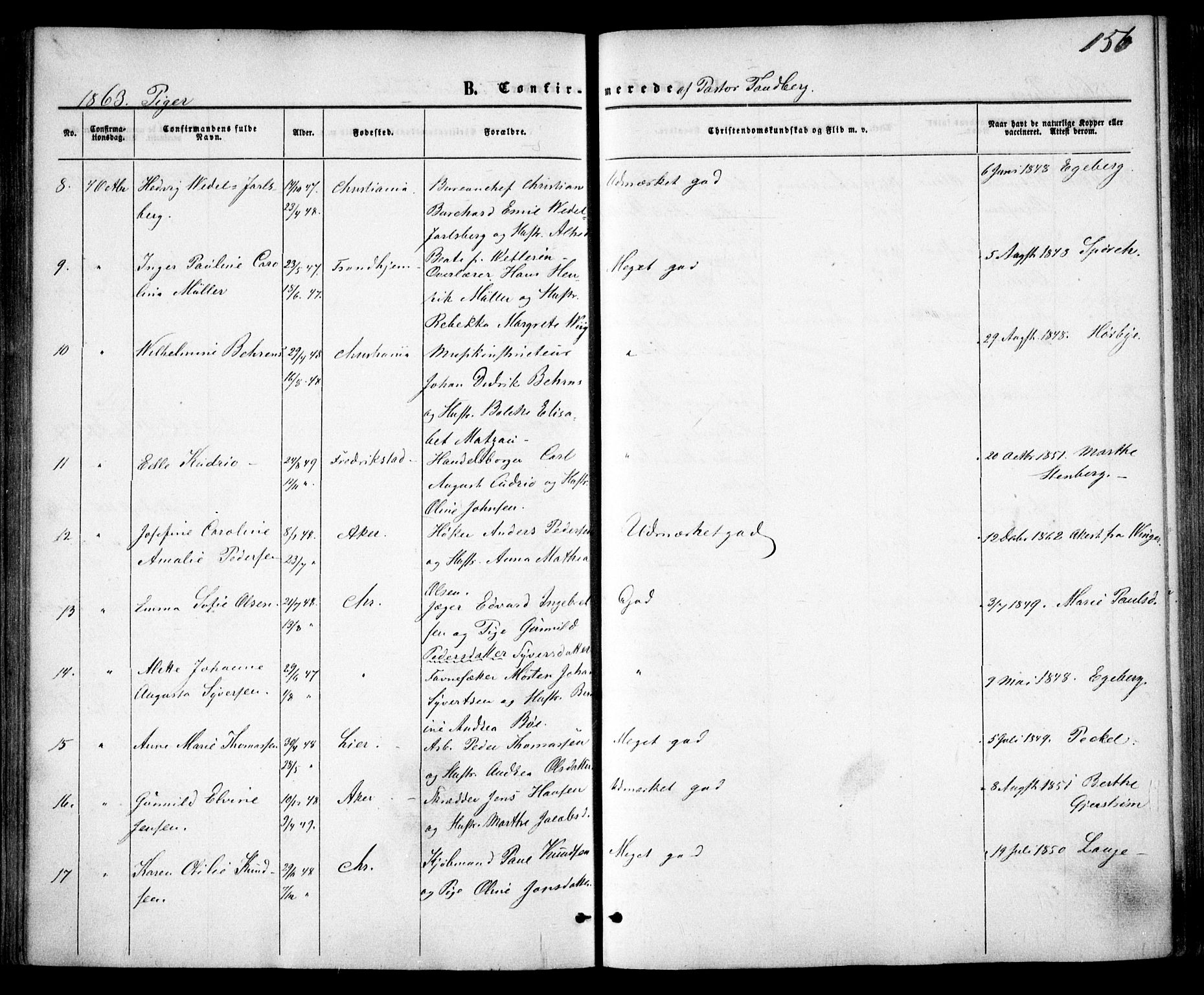 Trefoldighet prestekontor Kirkebøker, AV/SAO-A-10882/F/Fb/L0001: Parish register (official) no. II 1, 1858-1871, p. 156