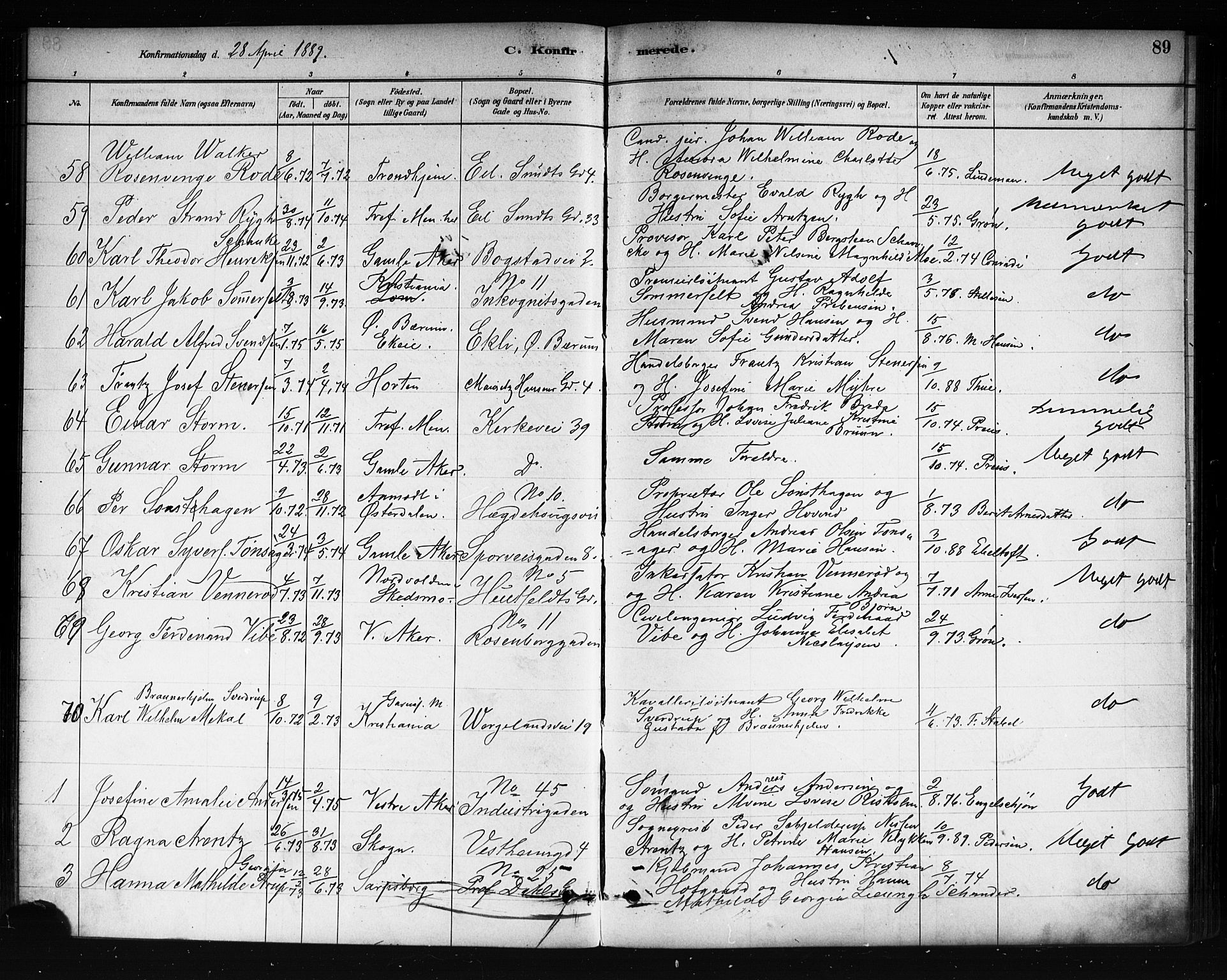 Uranienborg prestekontor Kirkebøker, AV/SAO-A-10877/F/Fa/L0002: Parish register (official) no. 2, 1880-1896, p. 89