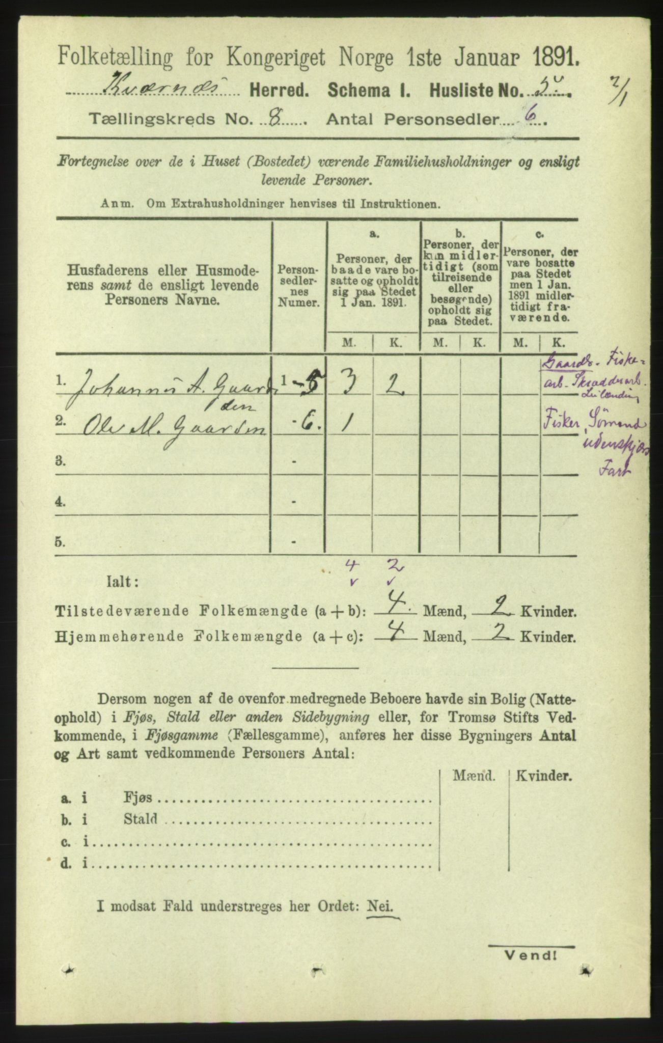 RA, 1891 census for 1553 Kvernes, 1891, p. 3461