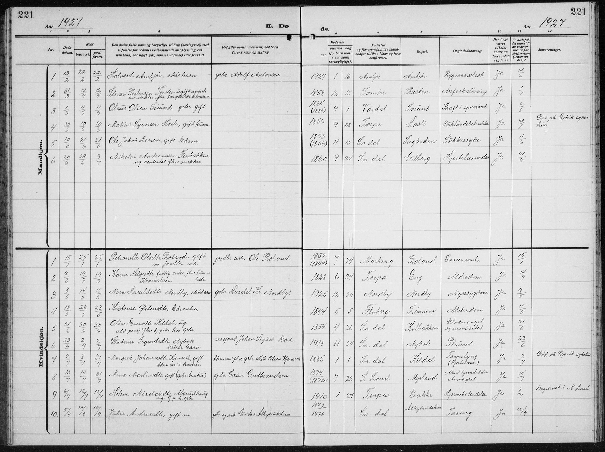 Biri prestekontor, SAH/PREST-096/H/Ha/Hab/L0007: Parish register (copy) no. 7, 1919-1941, p. 221