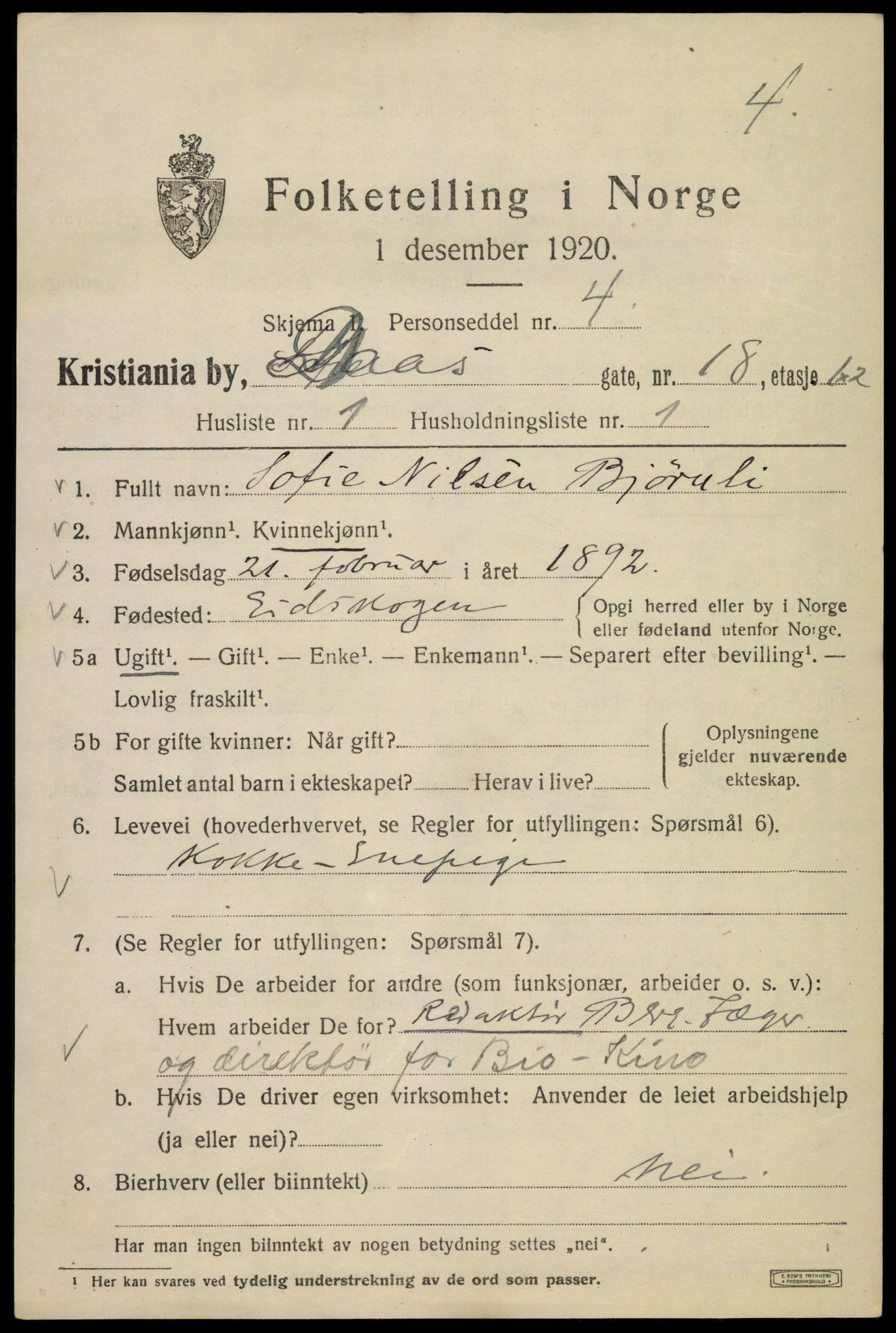 SAO, 1920 census for Kristiania, 1920, p. 192469