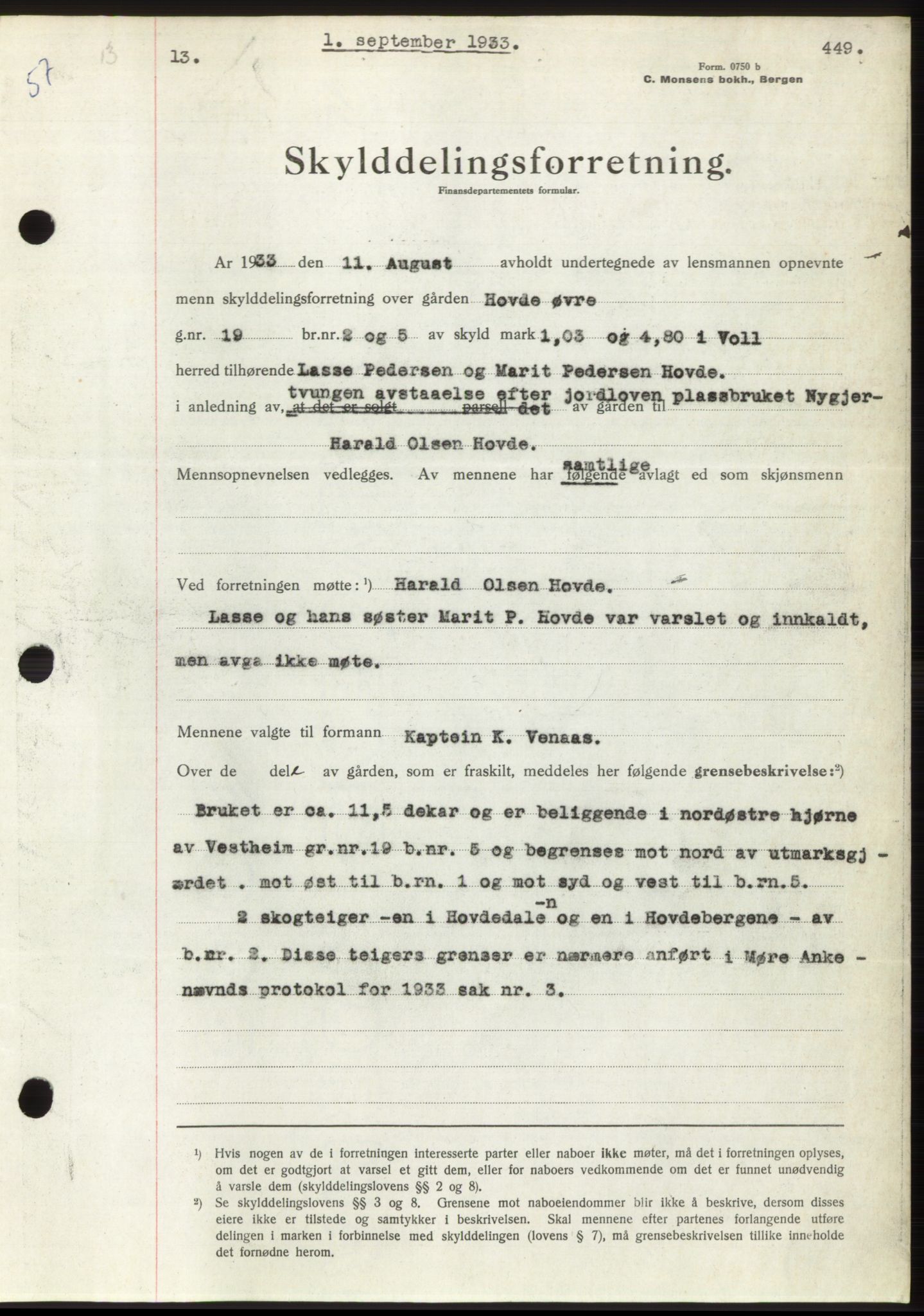 Romsdal sorenskriveri, AV/SAT-A-4149/1/2/2C/L0063: Mortgage book no. 57, 1933-1933, Deed date: 01.09.1933