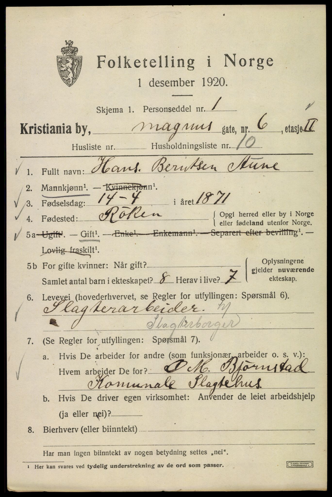 SAO, 1920 census for Kristiania, 1920, p. 370897