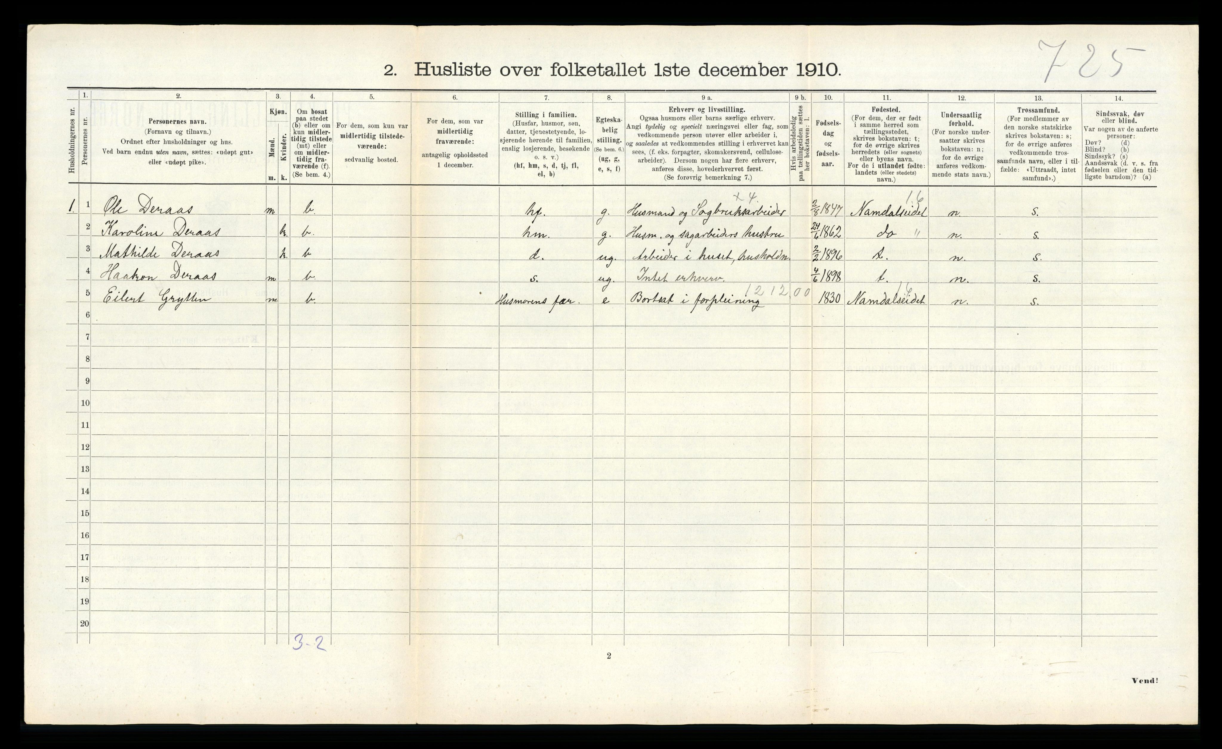 RA, 1910 census for Klinga, 1910, p. 316