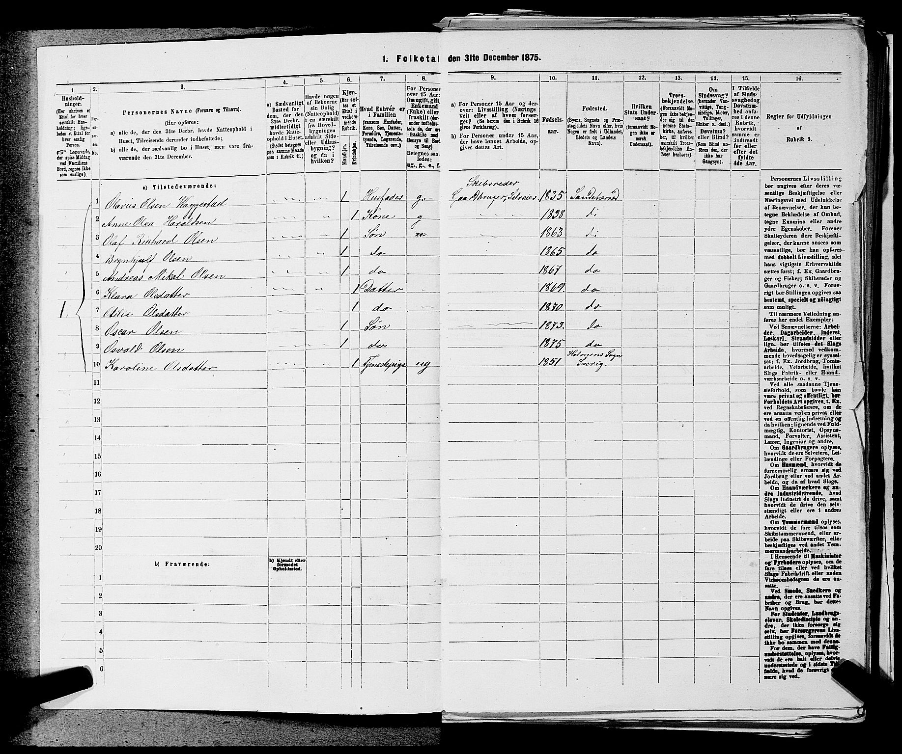 SAKO, 1875 census for 0724L Sandeherred/Sandeherred, 1875, p. 2315