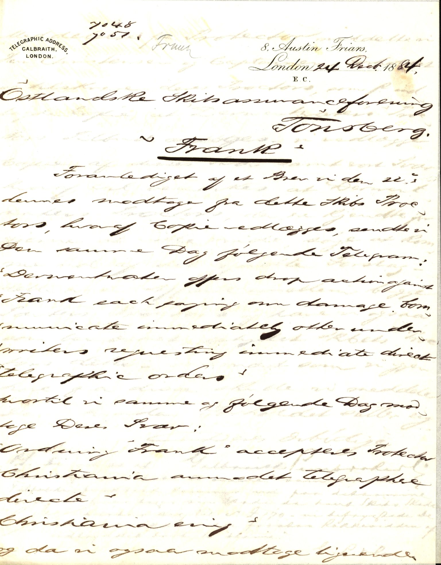 Pa 63 - Østlandske skibsassuranceforening, VEMU/A-1079/G/Ga/L0017/0003: Havaridokumenter / Alma, Aise, Ole Bull, Tellus, Frank, 1884, p. 58